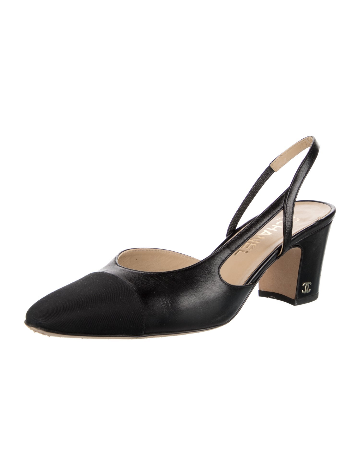 Chanel Interlocking CC Logo Leather Slingback Pumps