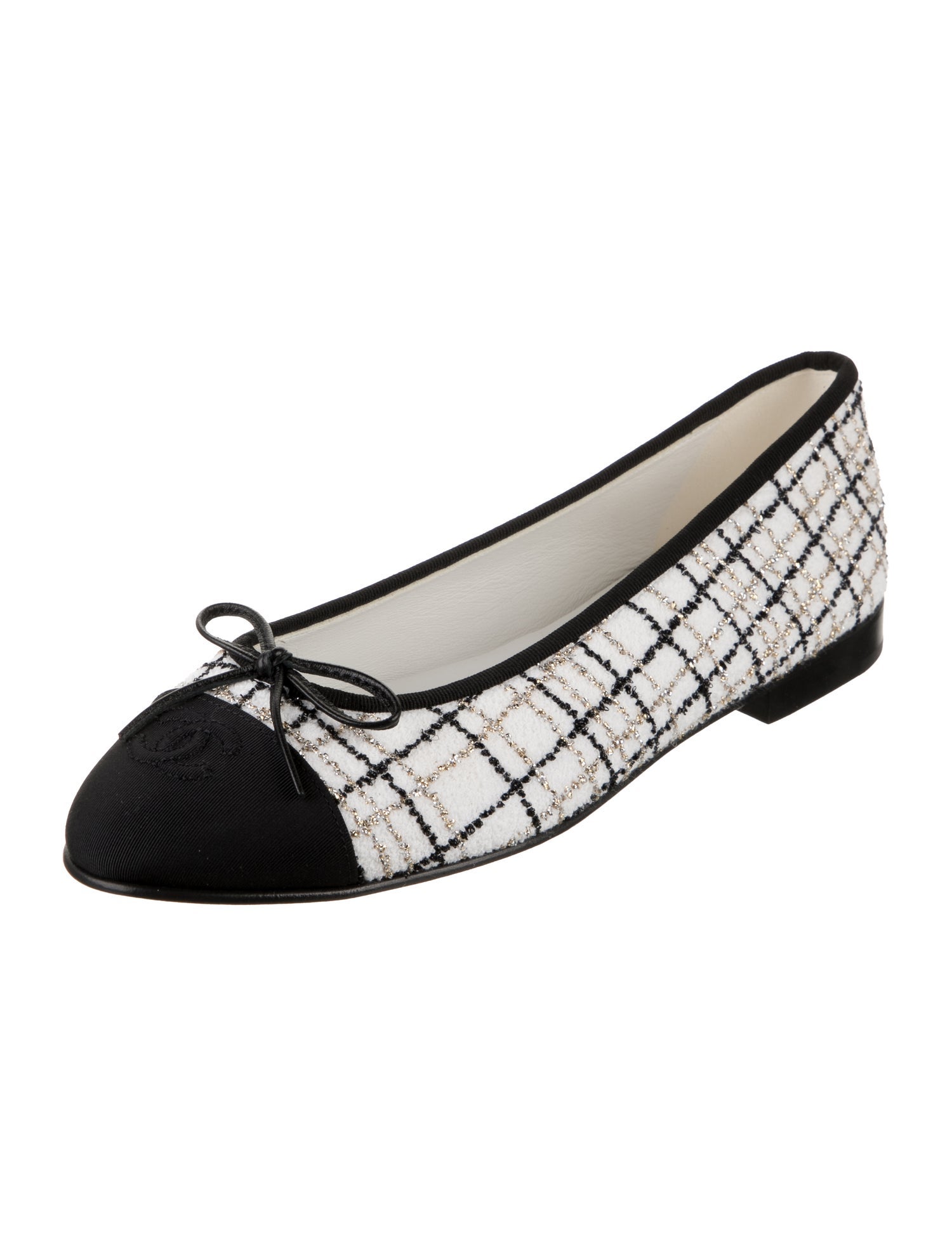 Chanel Tweed Pattern Tweed Ballet Flats
