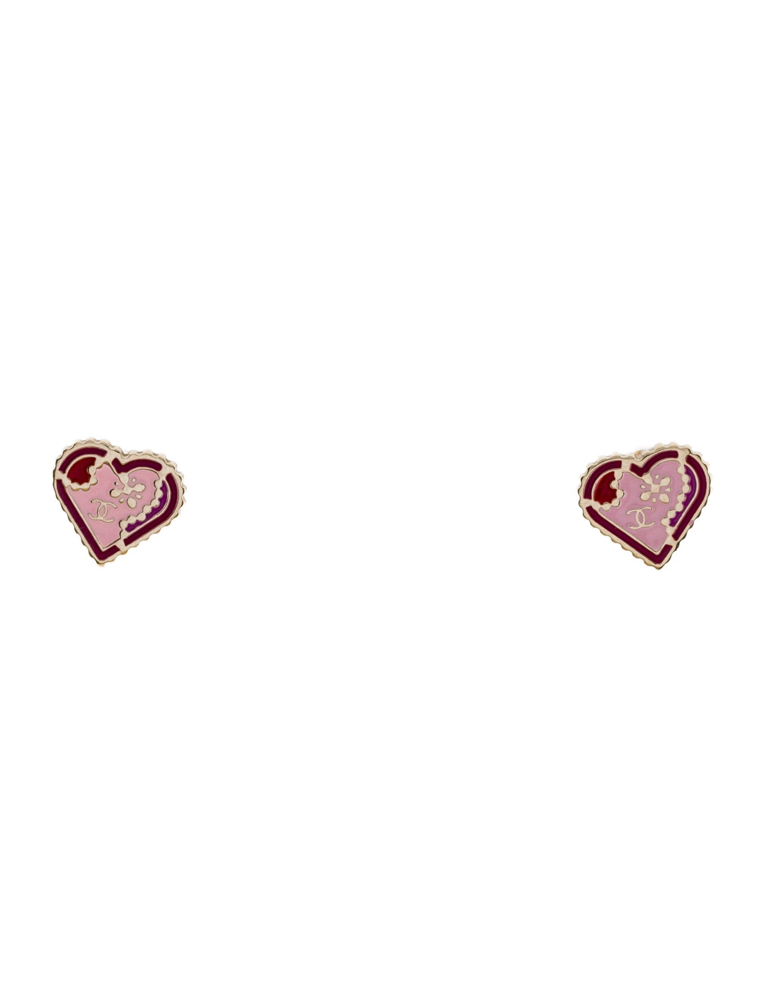 Chanel Enamel CC Heart Stud Earrings