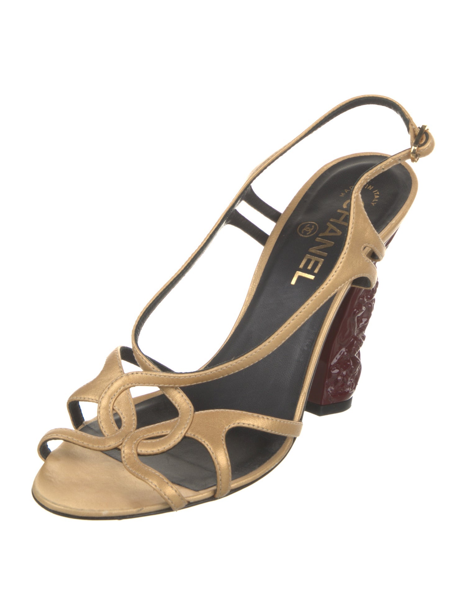 Chanel Interlocking CC Logo Leather Slingback Pumps