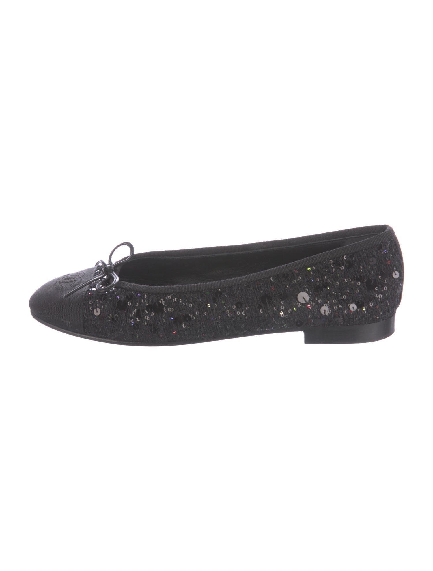 Chanel Interlocking CC Logo Sequins Ballet Flats - Black Flats, Shoes ...