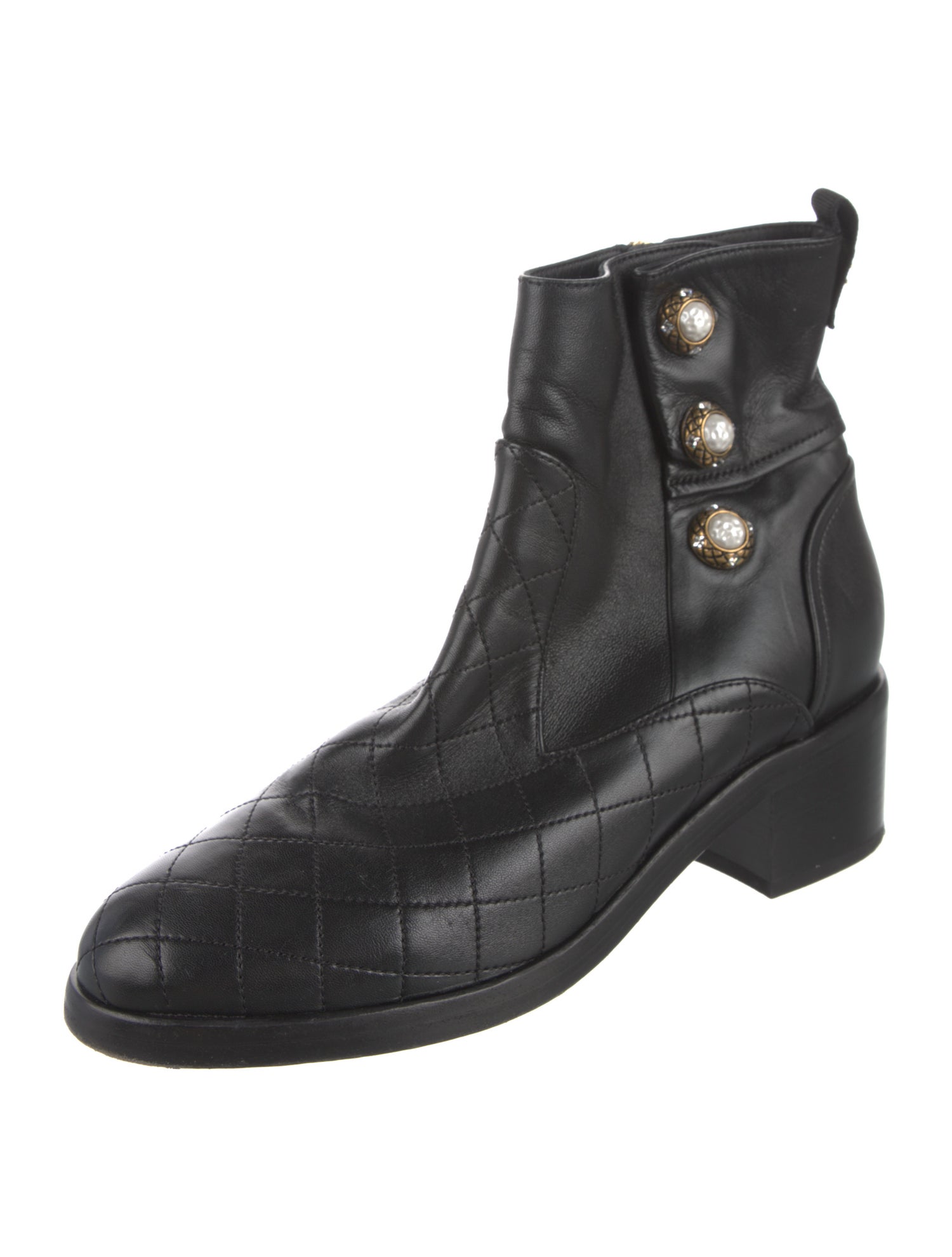 Chanel Interlocking CC Logo Leather Moto Boots