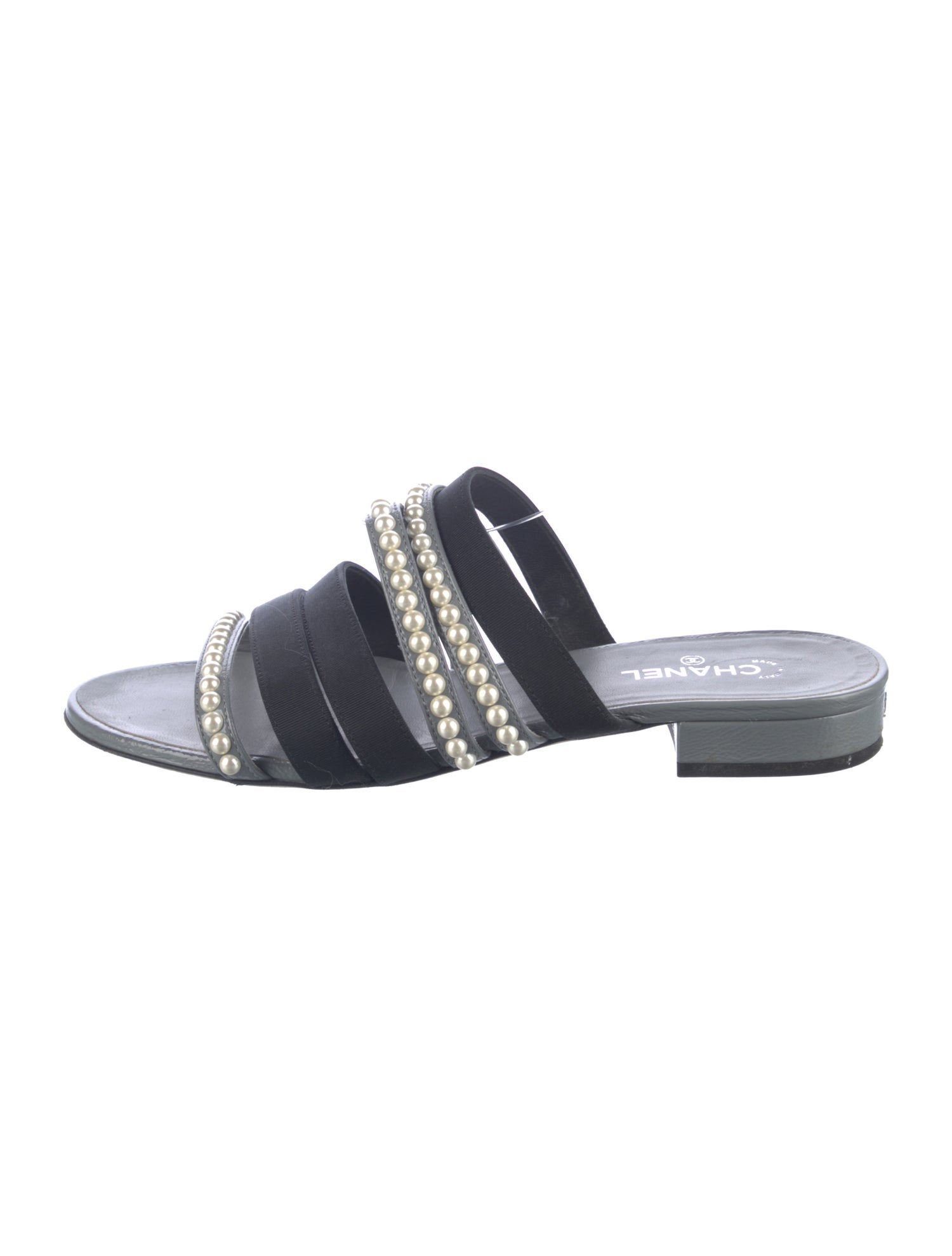 Chanel Interlocking CC Logo Leather Slides