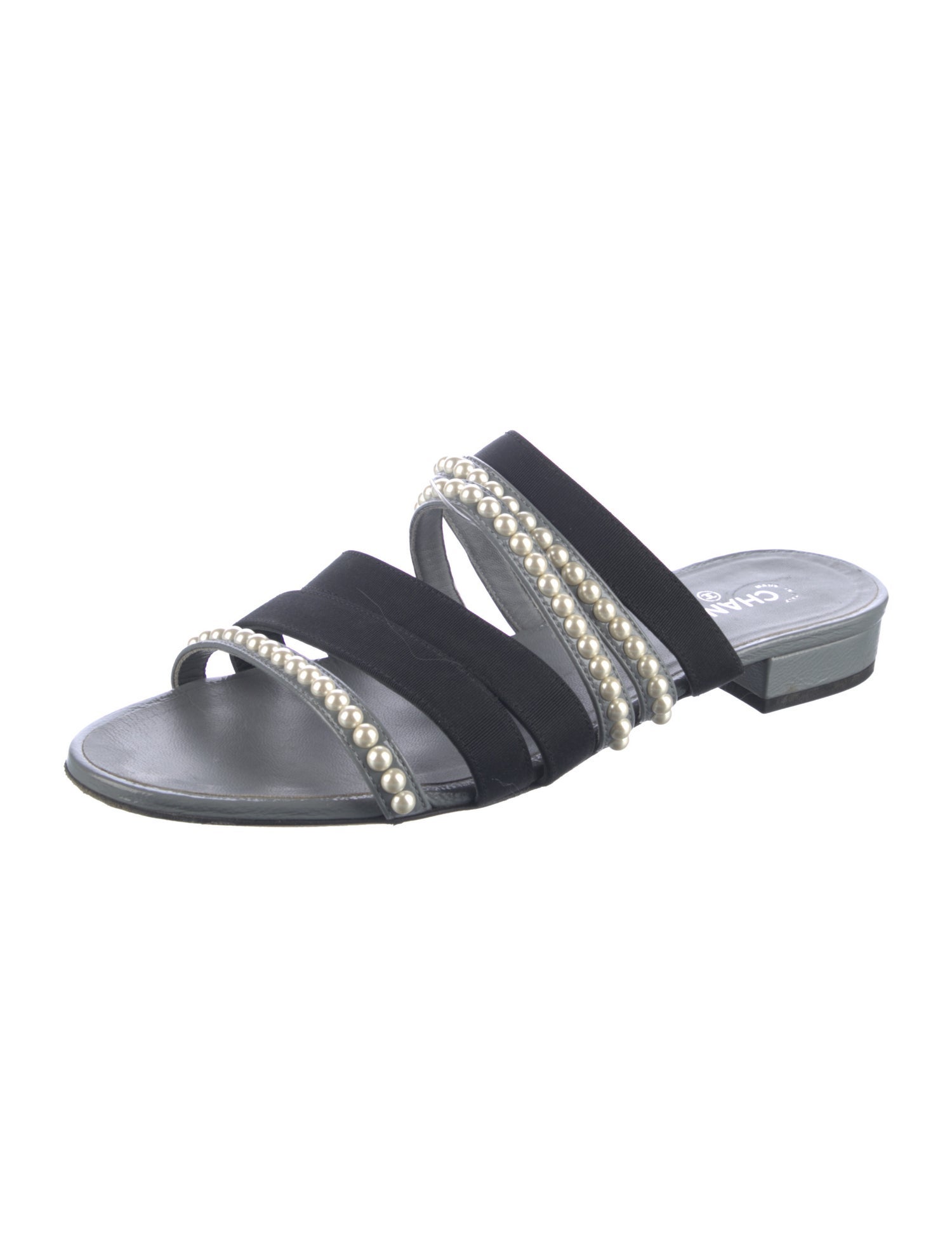 Chanel Interlocking CC Logo Leather Slides