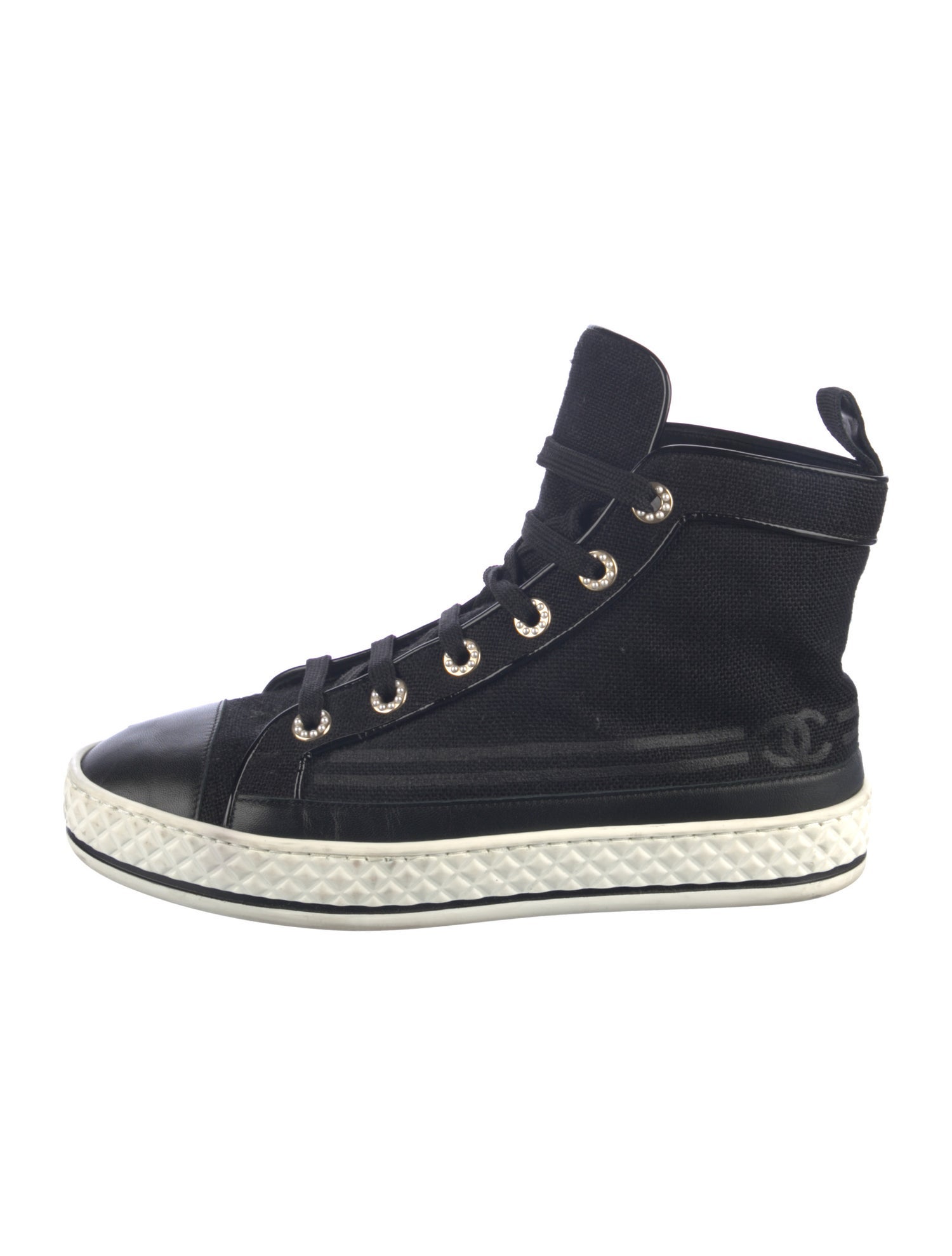 Chanel Interlocking CC Logo Canvas Wedge Sneakers