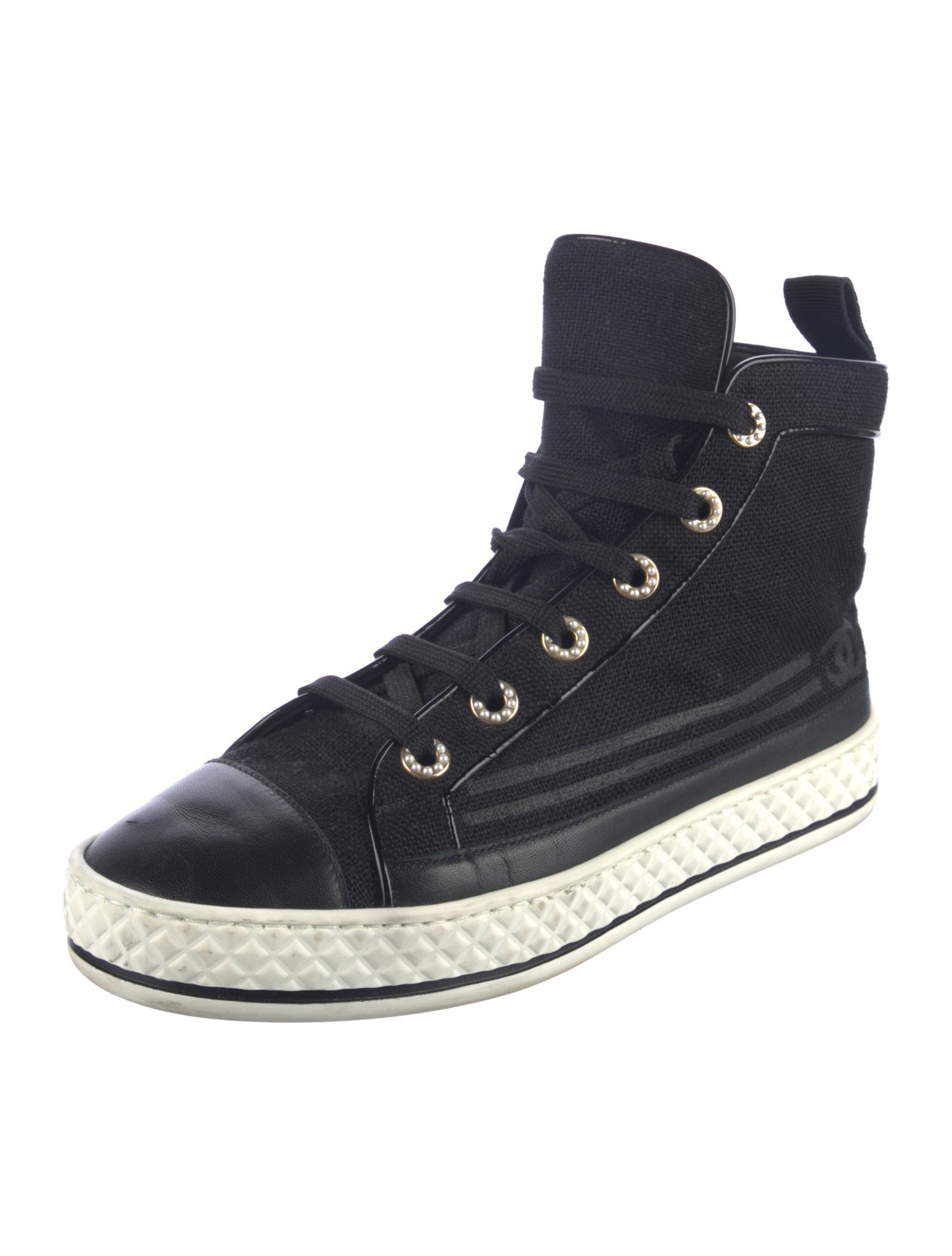 Chanel Interlocking CC Logo Canvas Wedge Sneakers