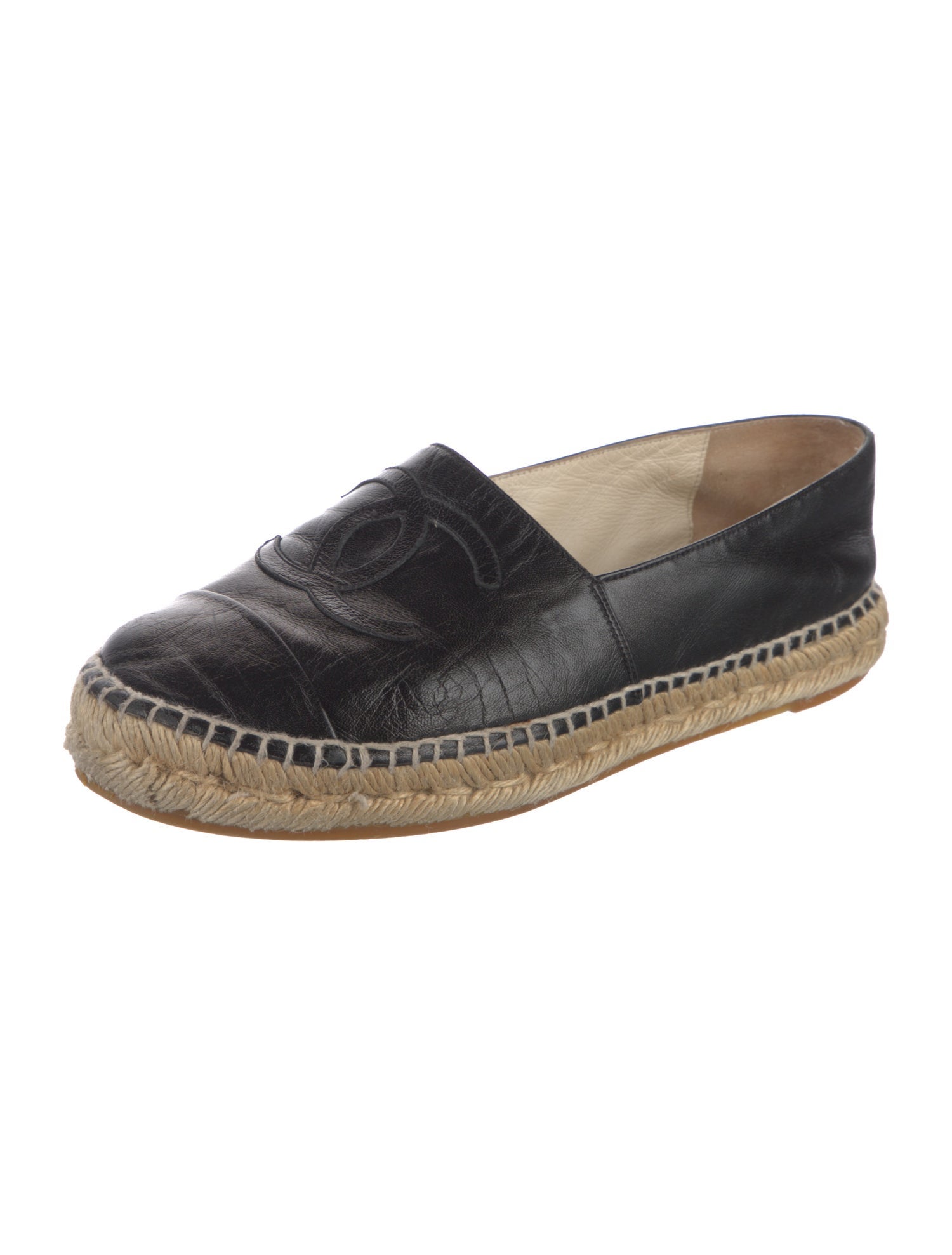Chanel Interlocking CC Logo Leather Espadrilles