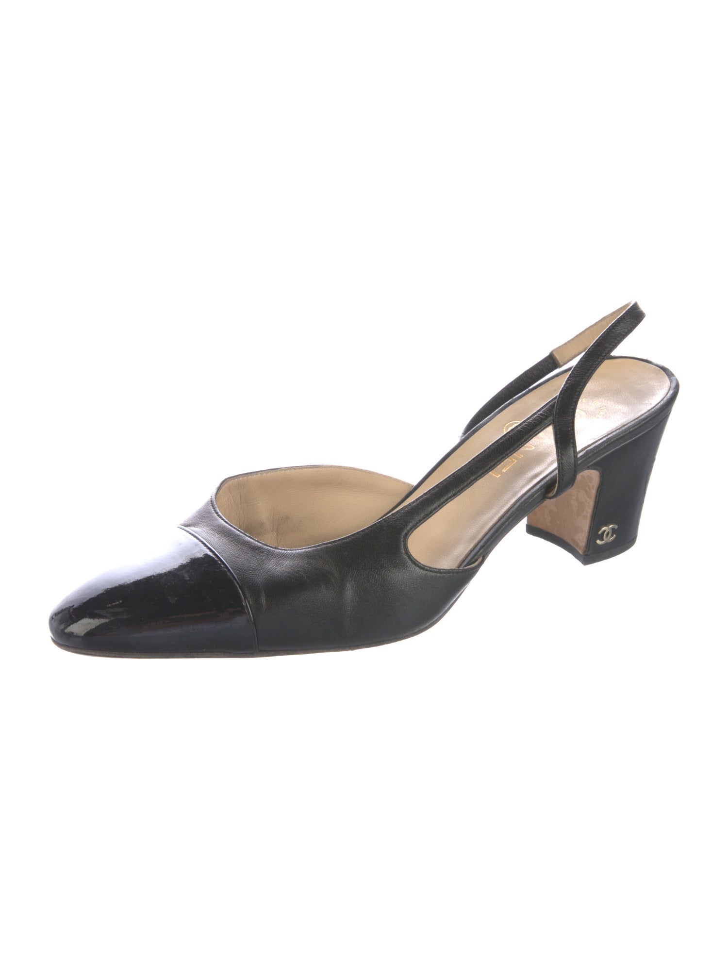 Chanel Interlocking CC Logo Leather Slingback Pumps