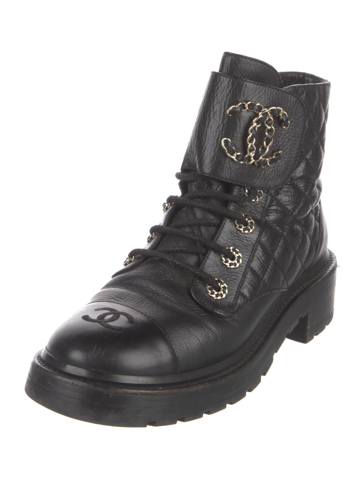Chanel 2021 Interlocking CC Logo Combat Boots