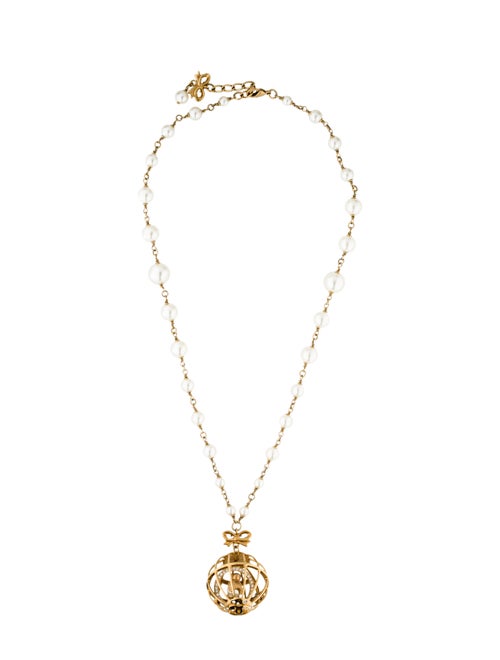 Chanel Crystal & Pearl Bird Cage Pendant Necklace