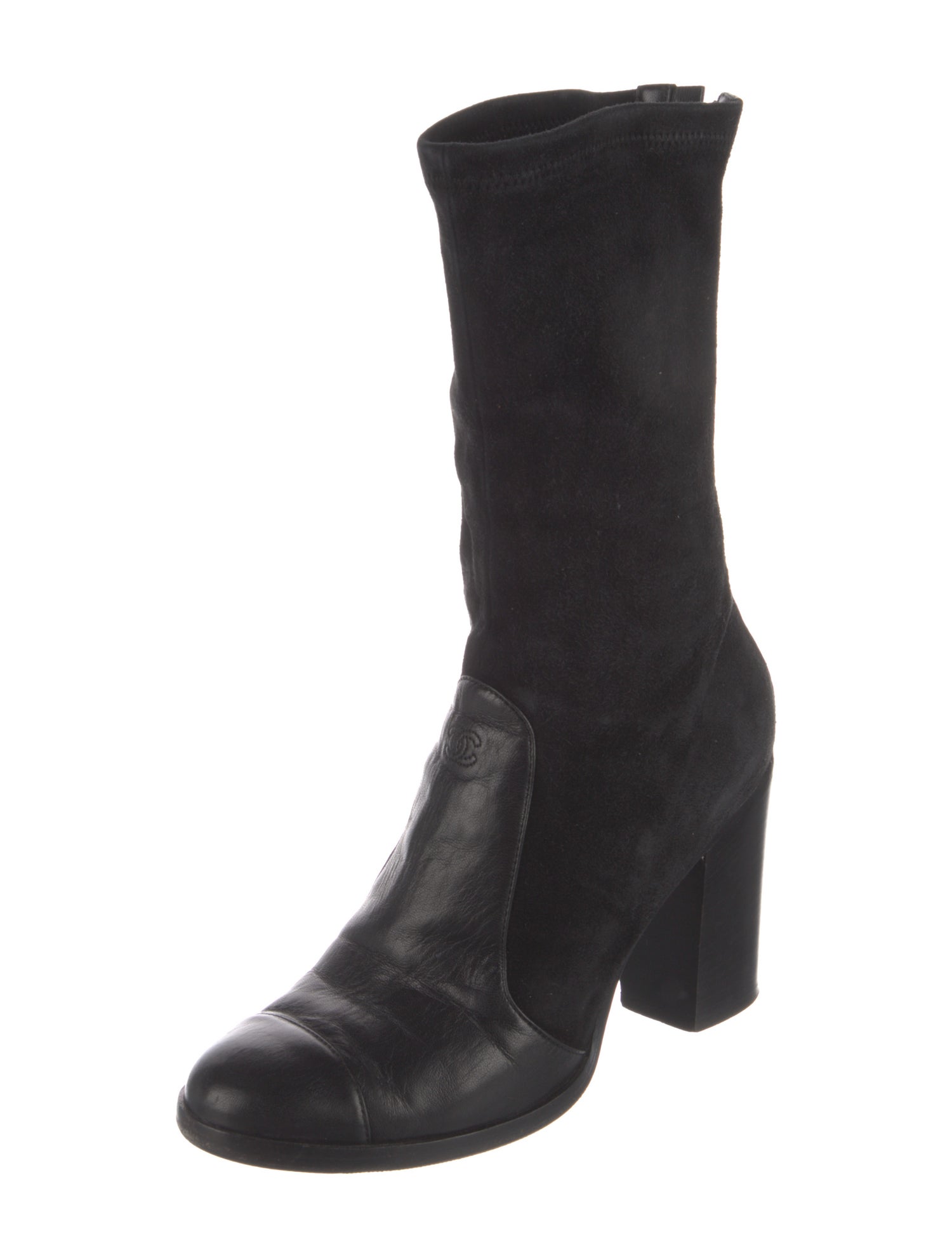 Chanel Interlocking CC Logo Suede Boots