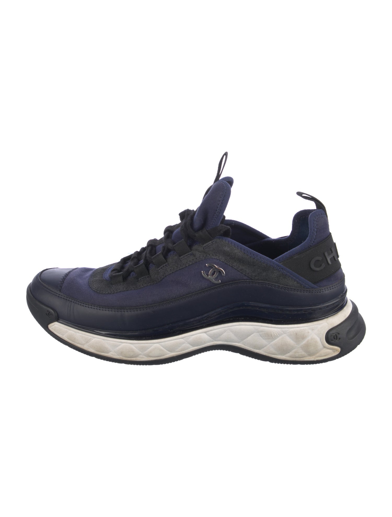 Chanel Interlocking CC Logo Leather Trim Embellishment Sneakers