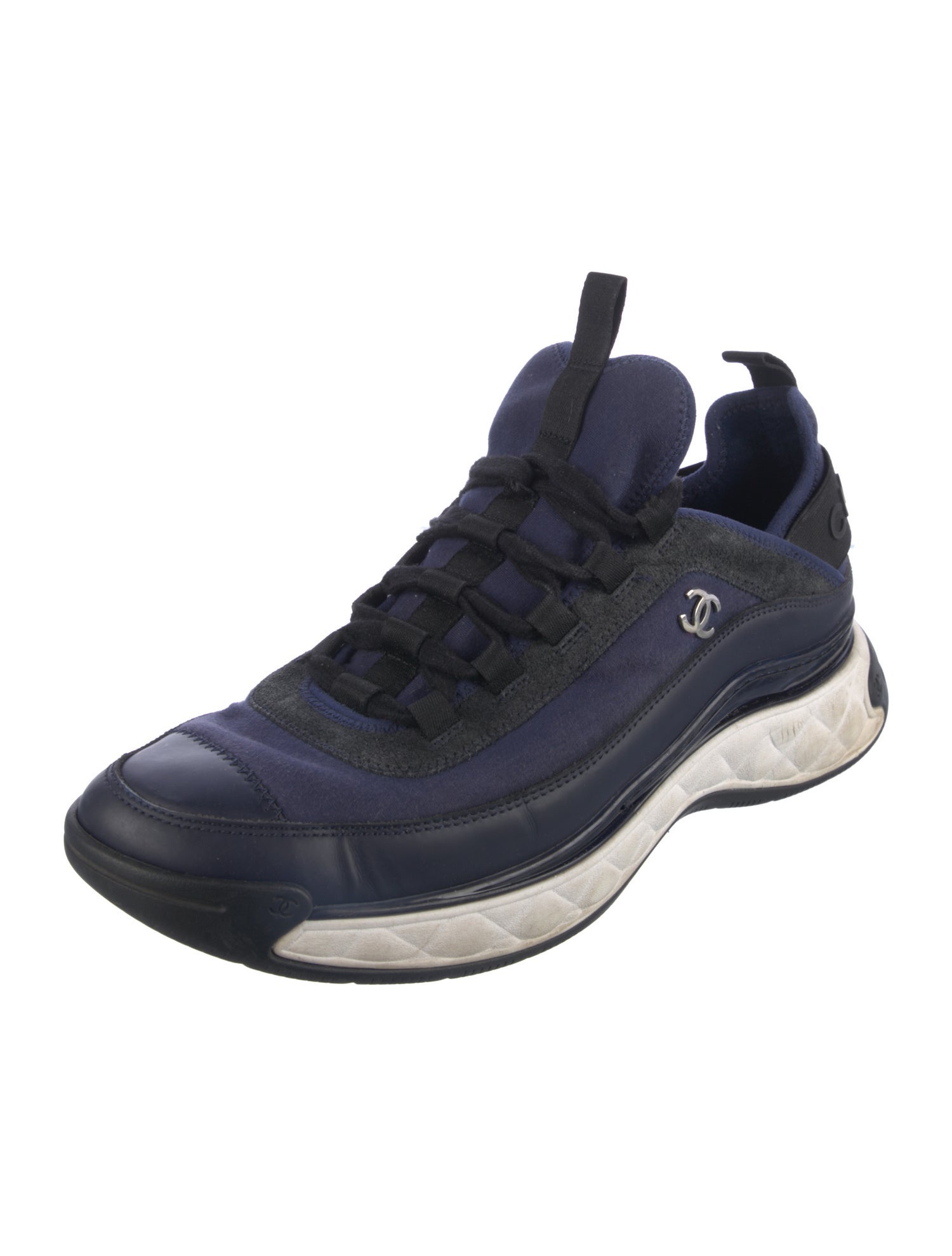 Chanel Interlocking CC Logo Leather Trim Embellishment Sneakers