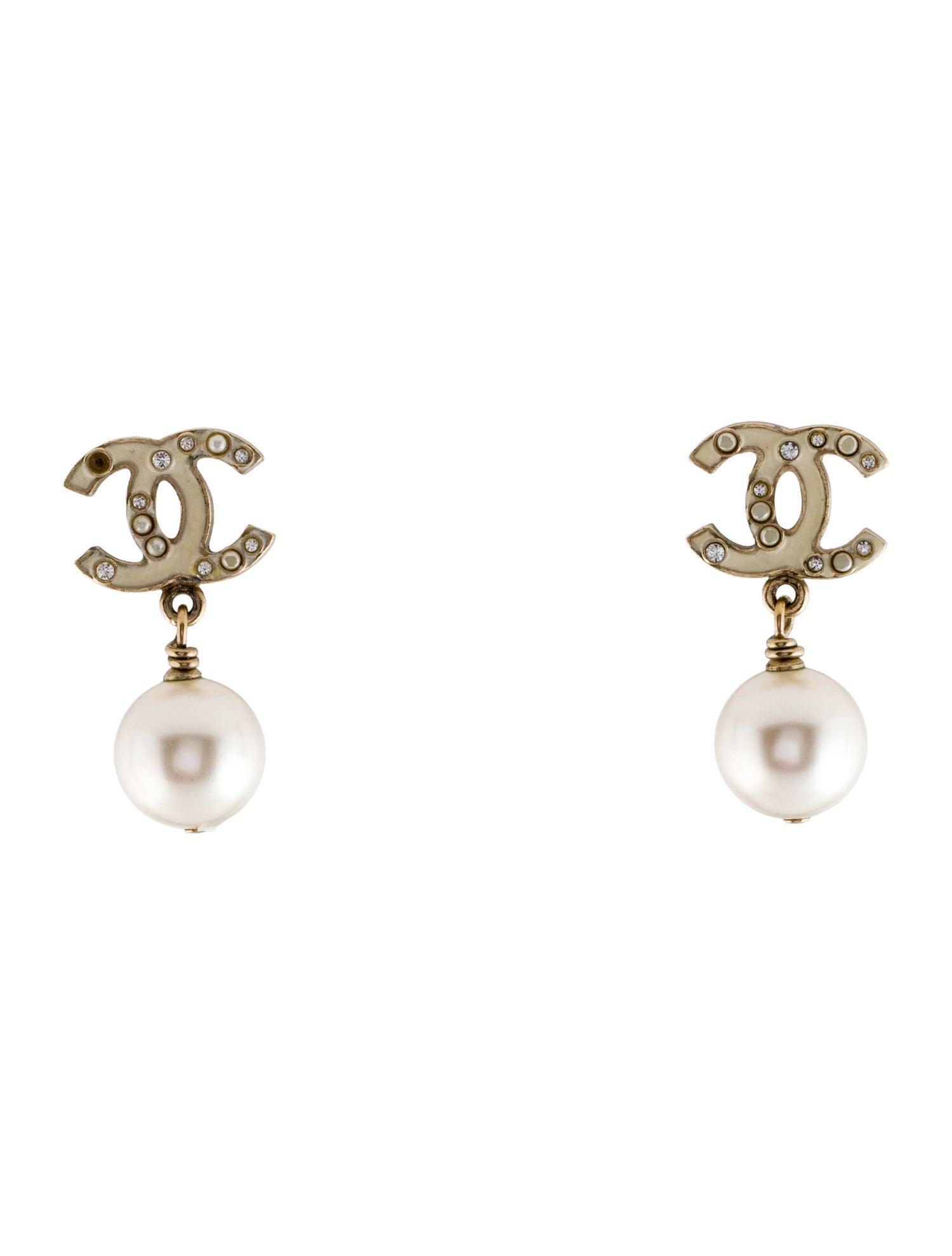 Chanel Faux Pearl, Strass & Enamel CC Drop Earrings