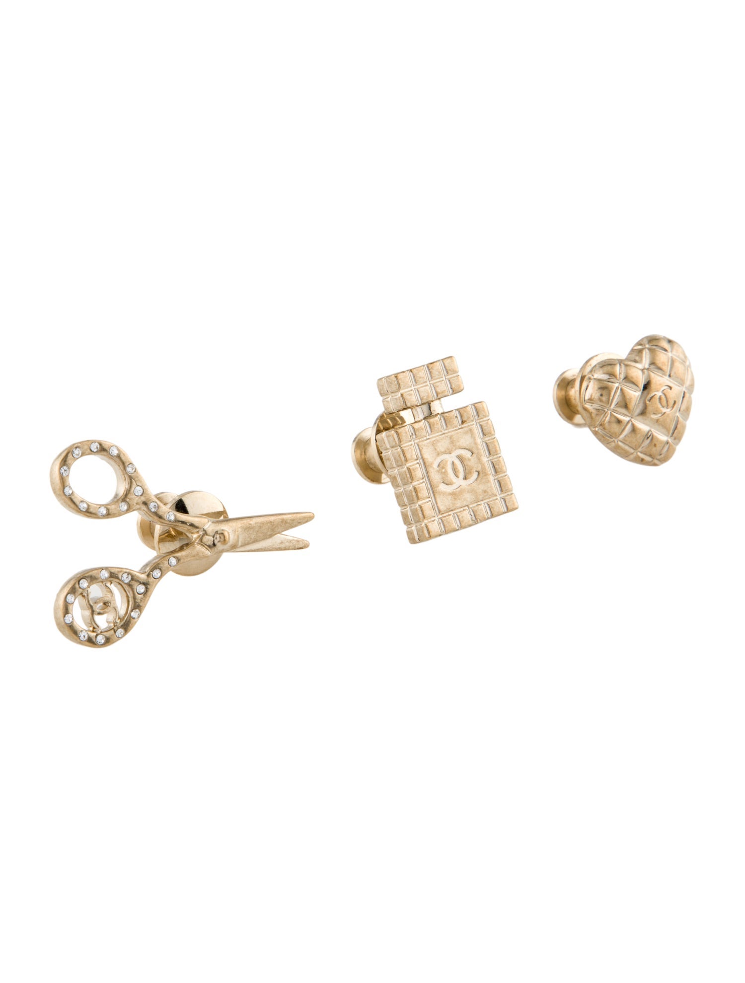 Chanel Chanel 2021 Strass CC Scissors, Heart & Bottle Pin Set