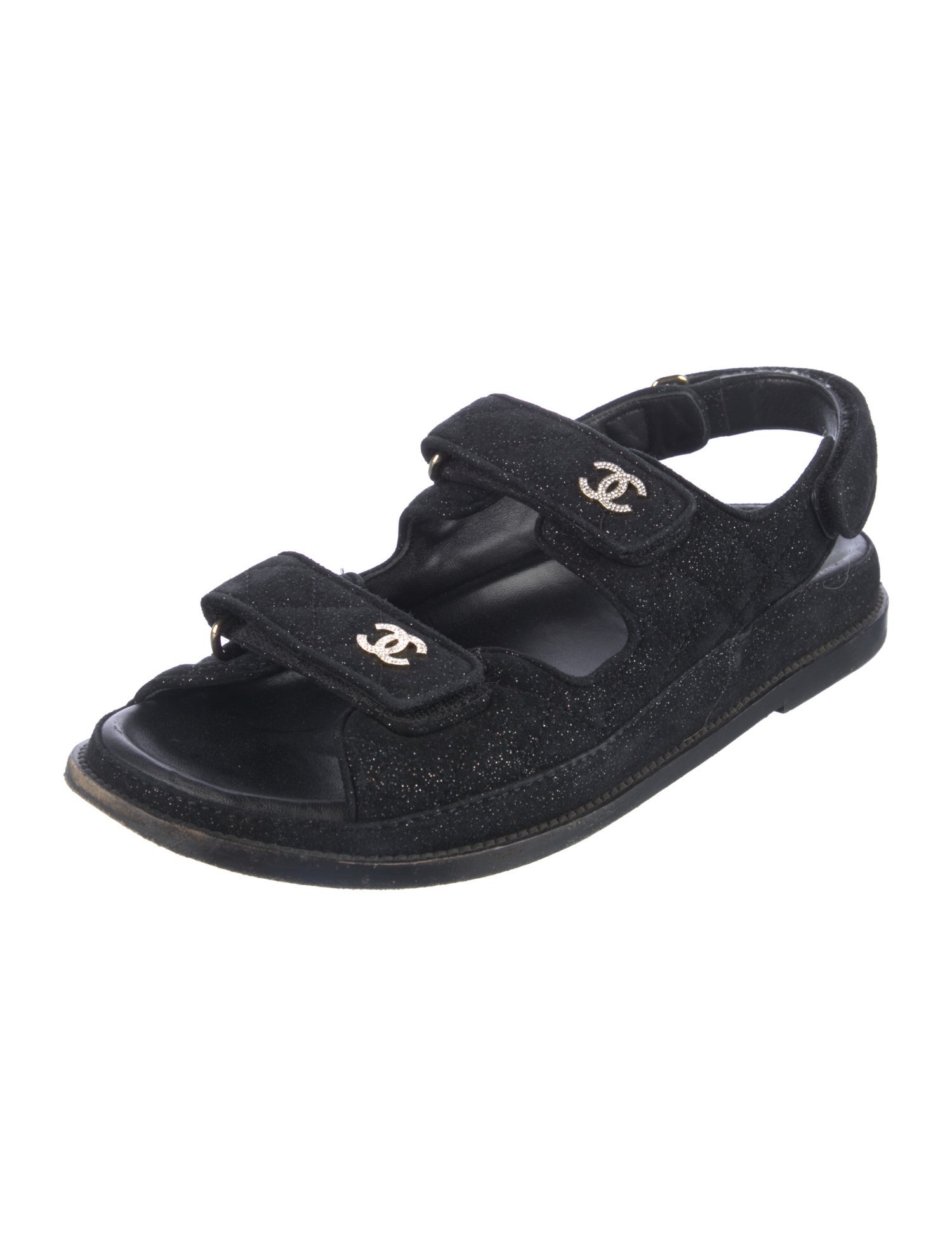 Chanel Interlocking CC Logo Velvet Slingback Sandals