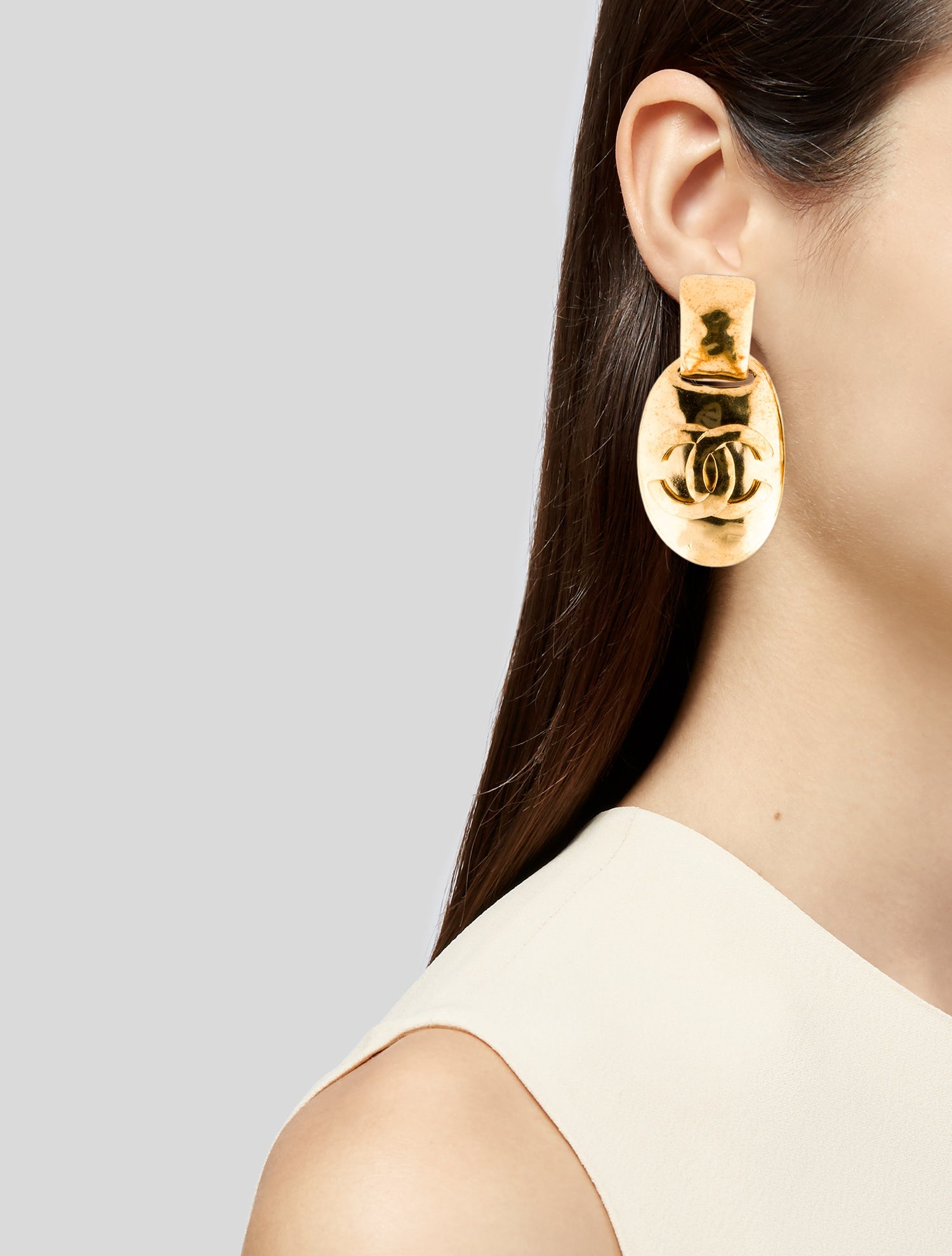 Chanel Vintage Quilted CC Clip-On Drops Earrings