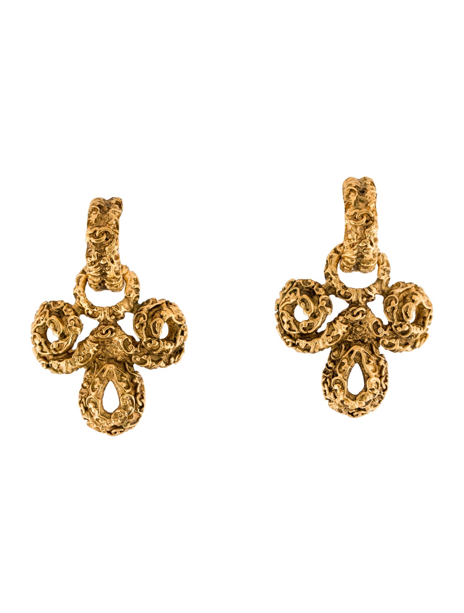 Chanel Vintage Textured Drop Convertible Clip-On Earrings