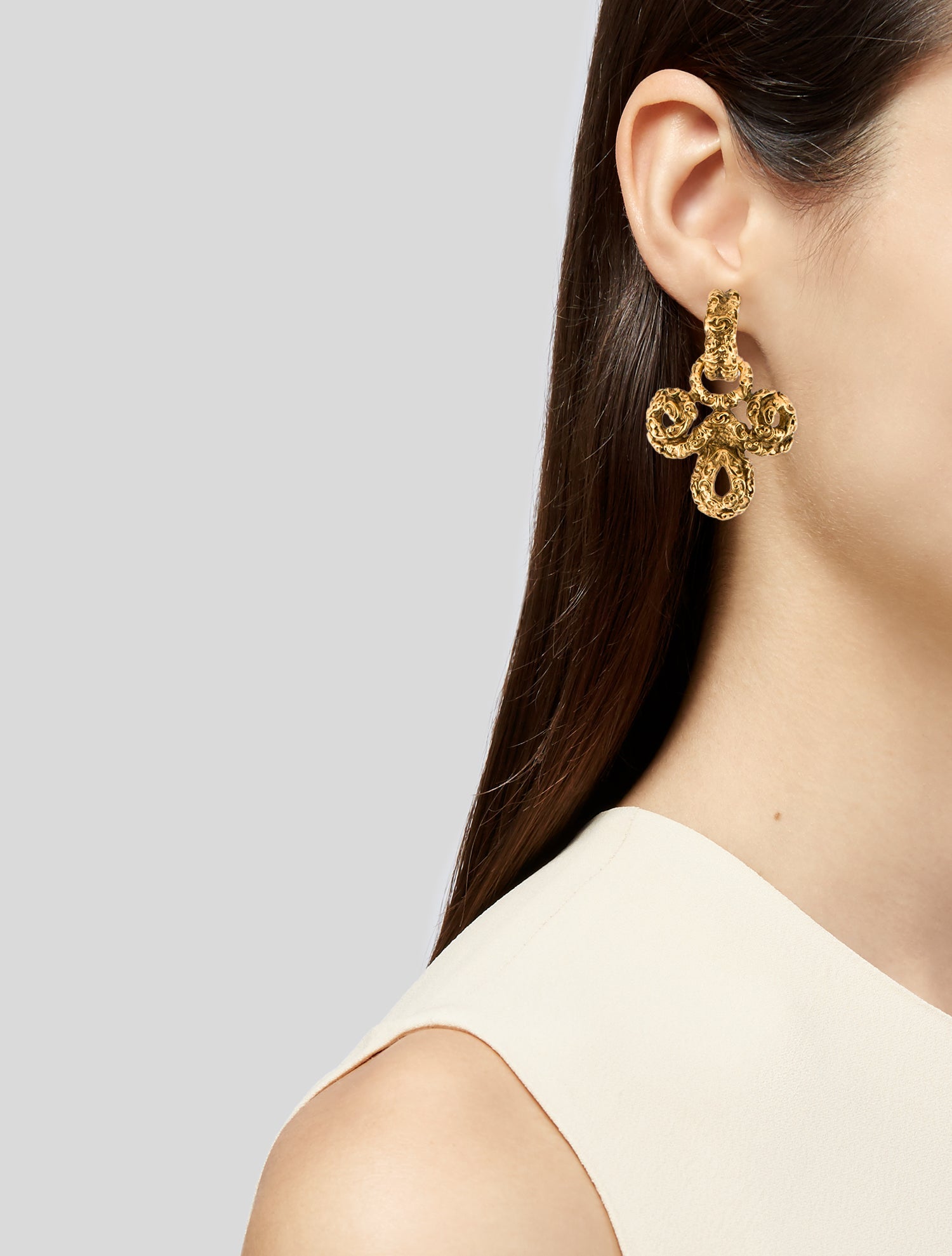 Chanel Vintage Textured Drop Convertible Clip-On Earrings