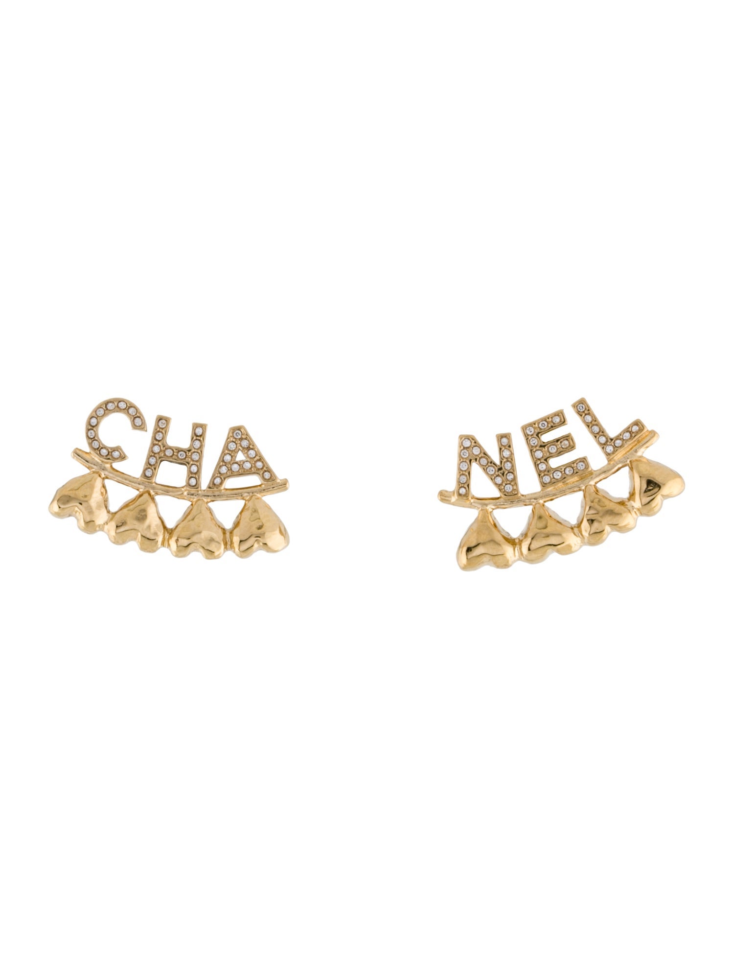 Chanel Strass 'CHA-NEL' Stud Earrings