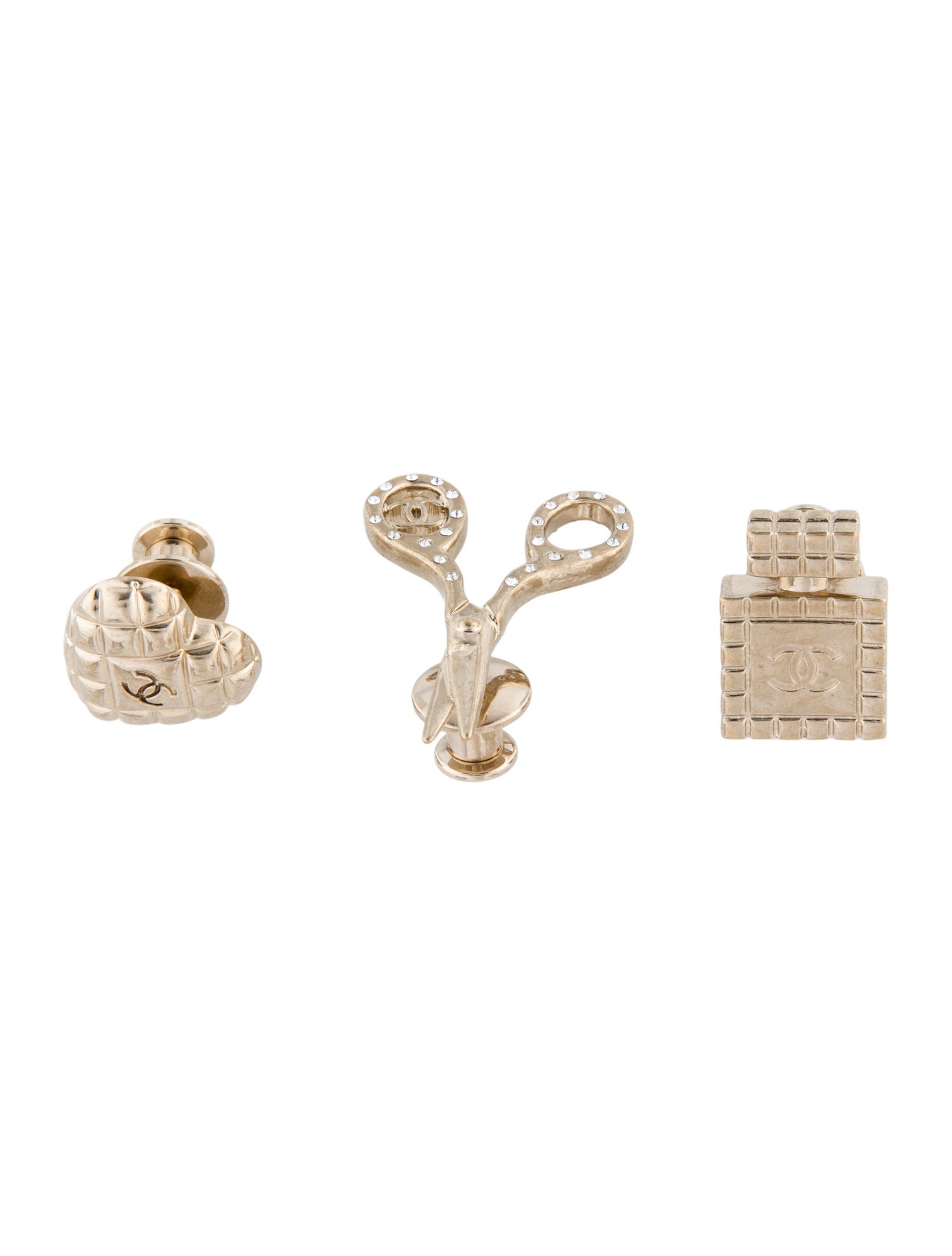 Chanel Strass CC Scissors, Heart & Bottle Pin Set