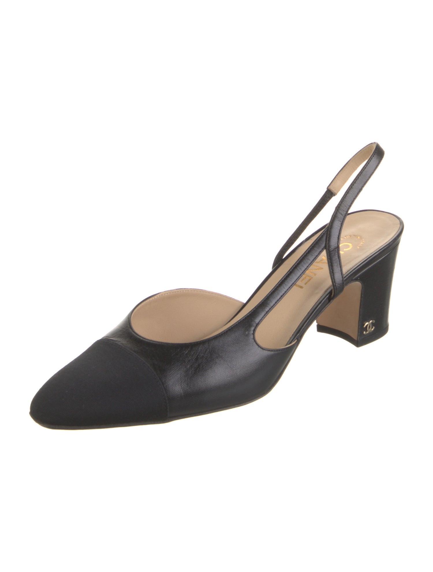 Chanel Interlocking CC Logo Goat Leather Slingback Pumps