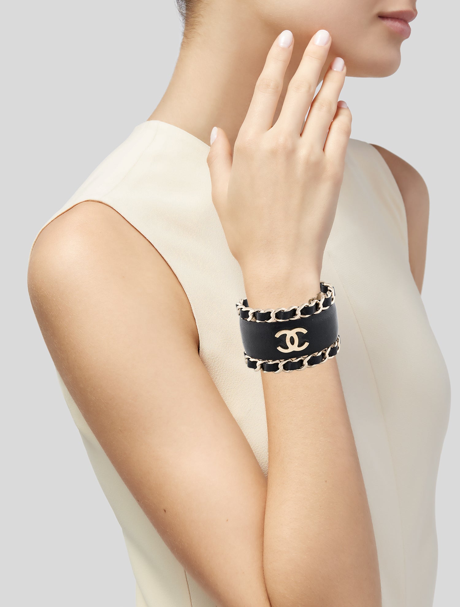 Chanel Leather CC Cuff Bracelet