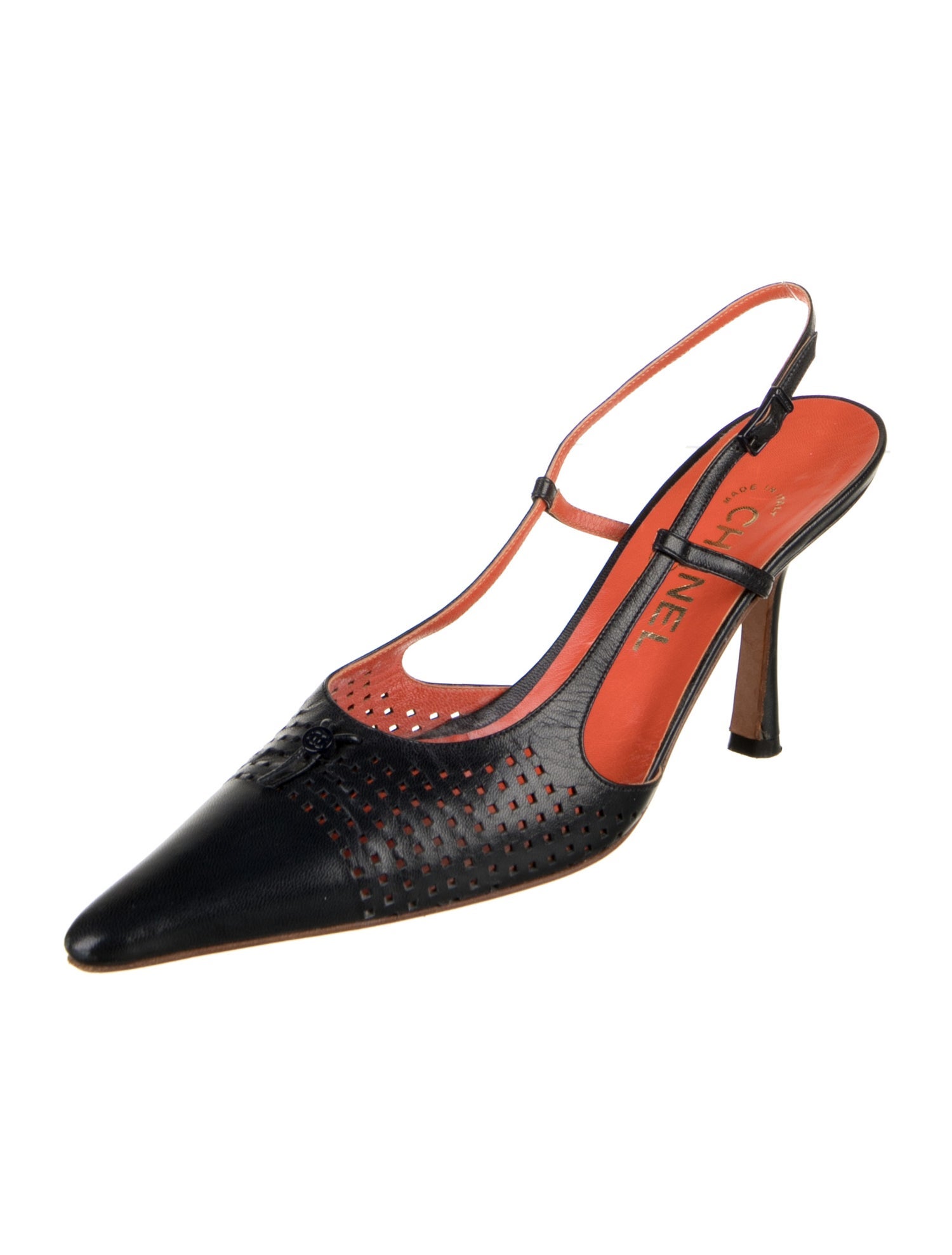 Chanel Interlocking CC Logo Leather Slingback Pumps