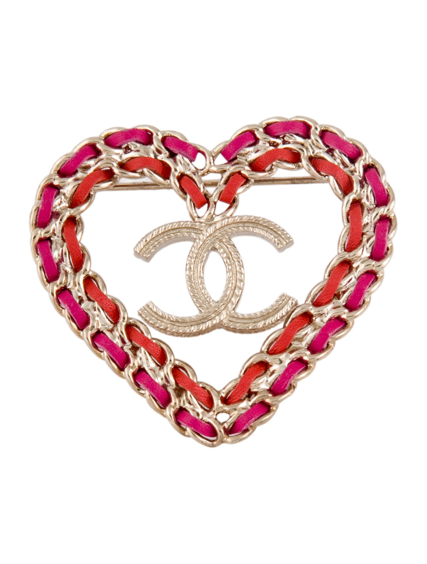 Chanel Leather CC Heart Pin Brooch