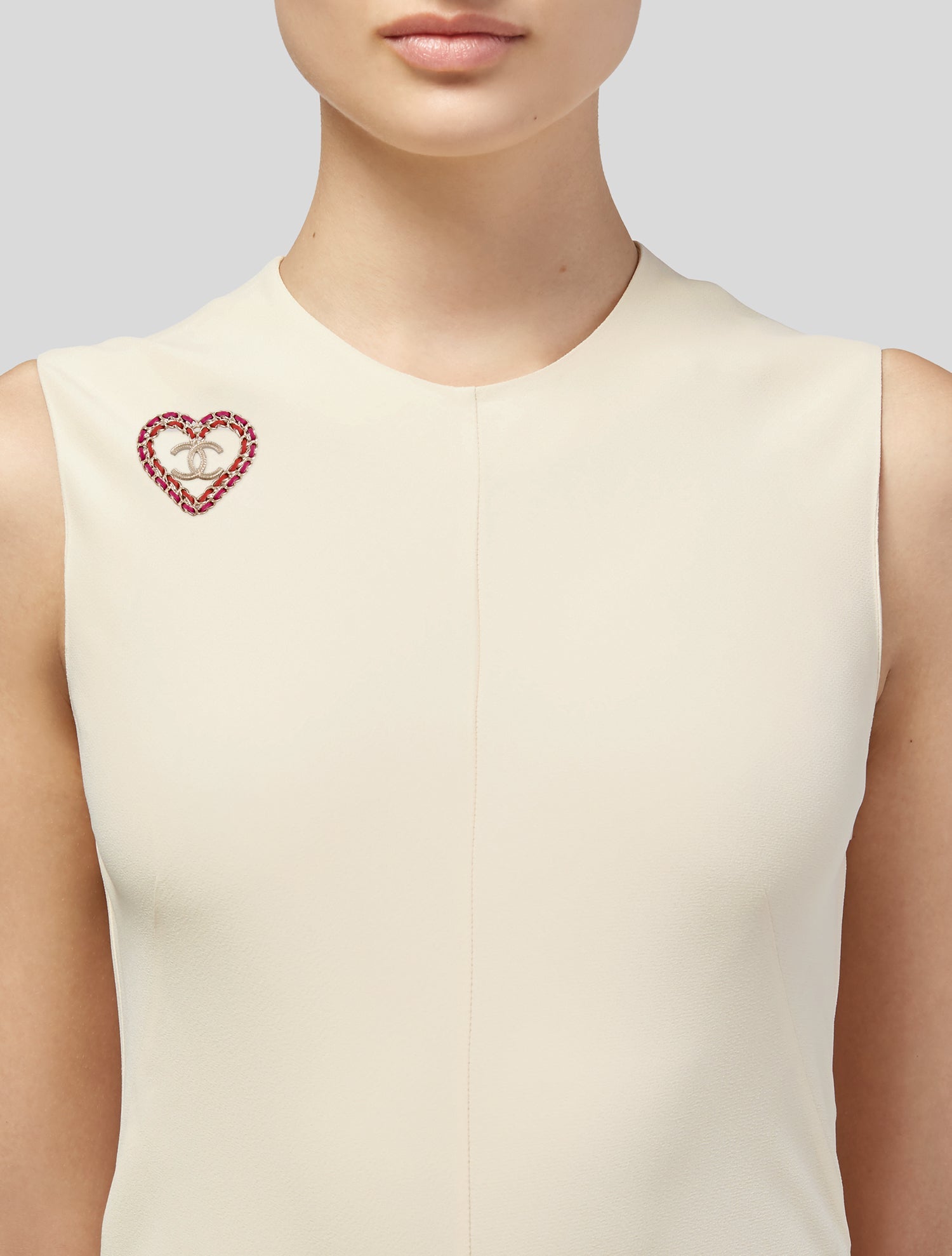 Chanel Leather CC Heart Pin Brooch