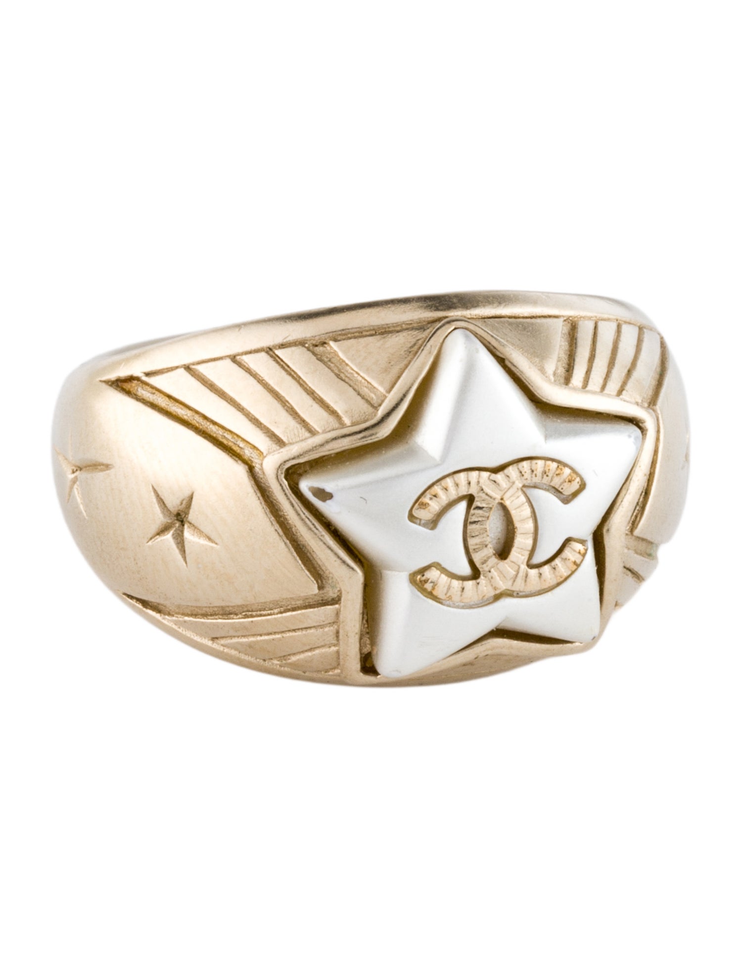 Chanel Faux Pearl CC Star Ring