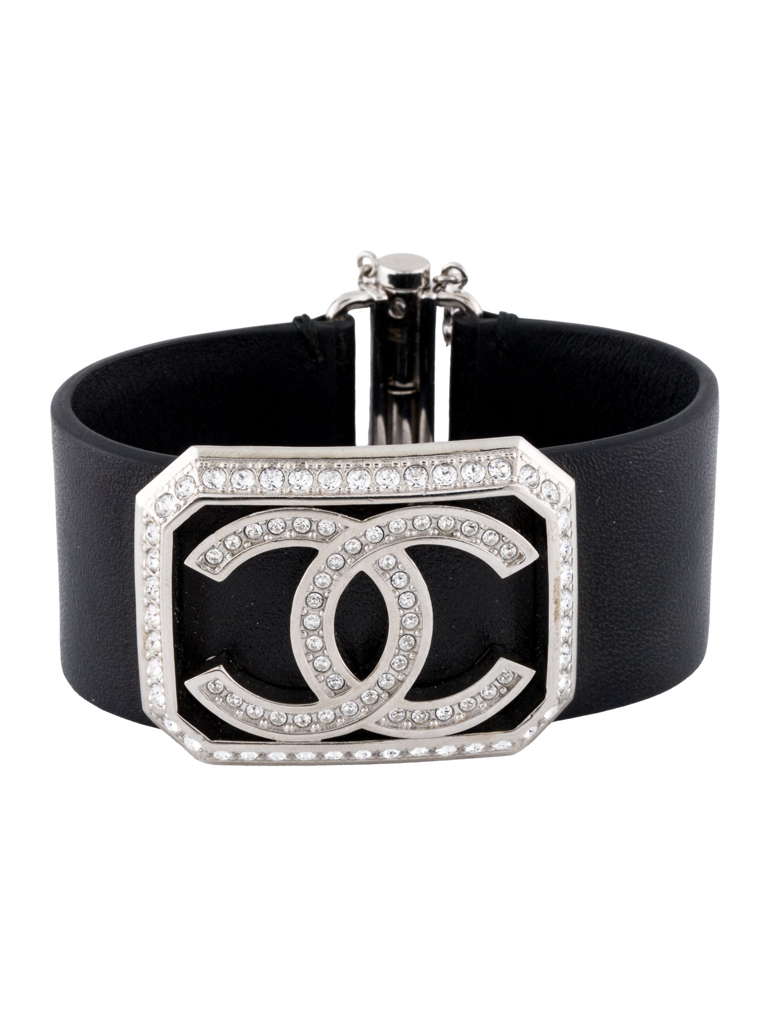 Chanel Leather & Strass CC Wrap Bracelet
