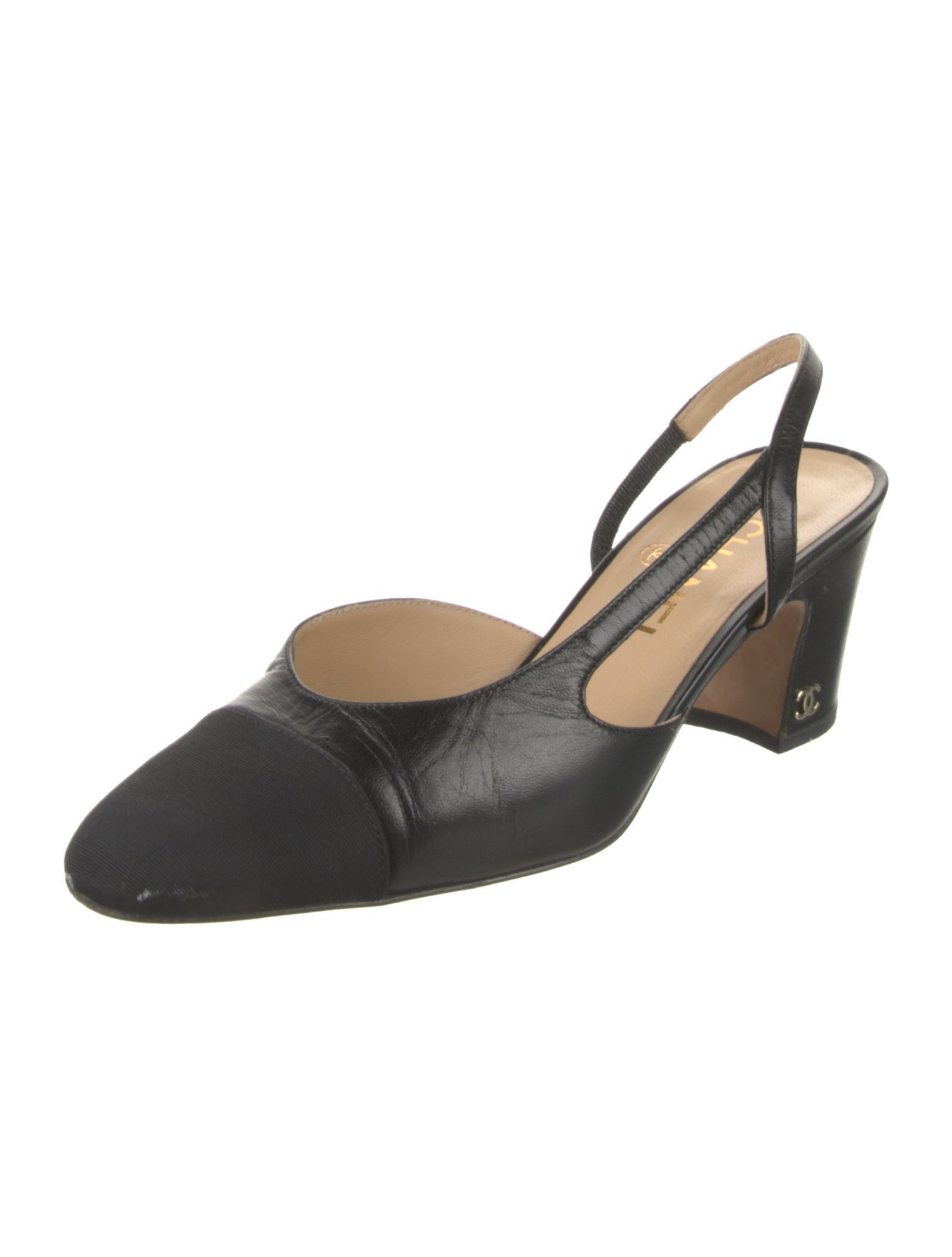Chanel Interlocking CC Logo Leather Slingback Pumps