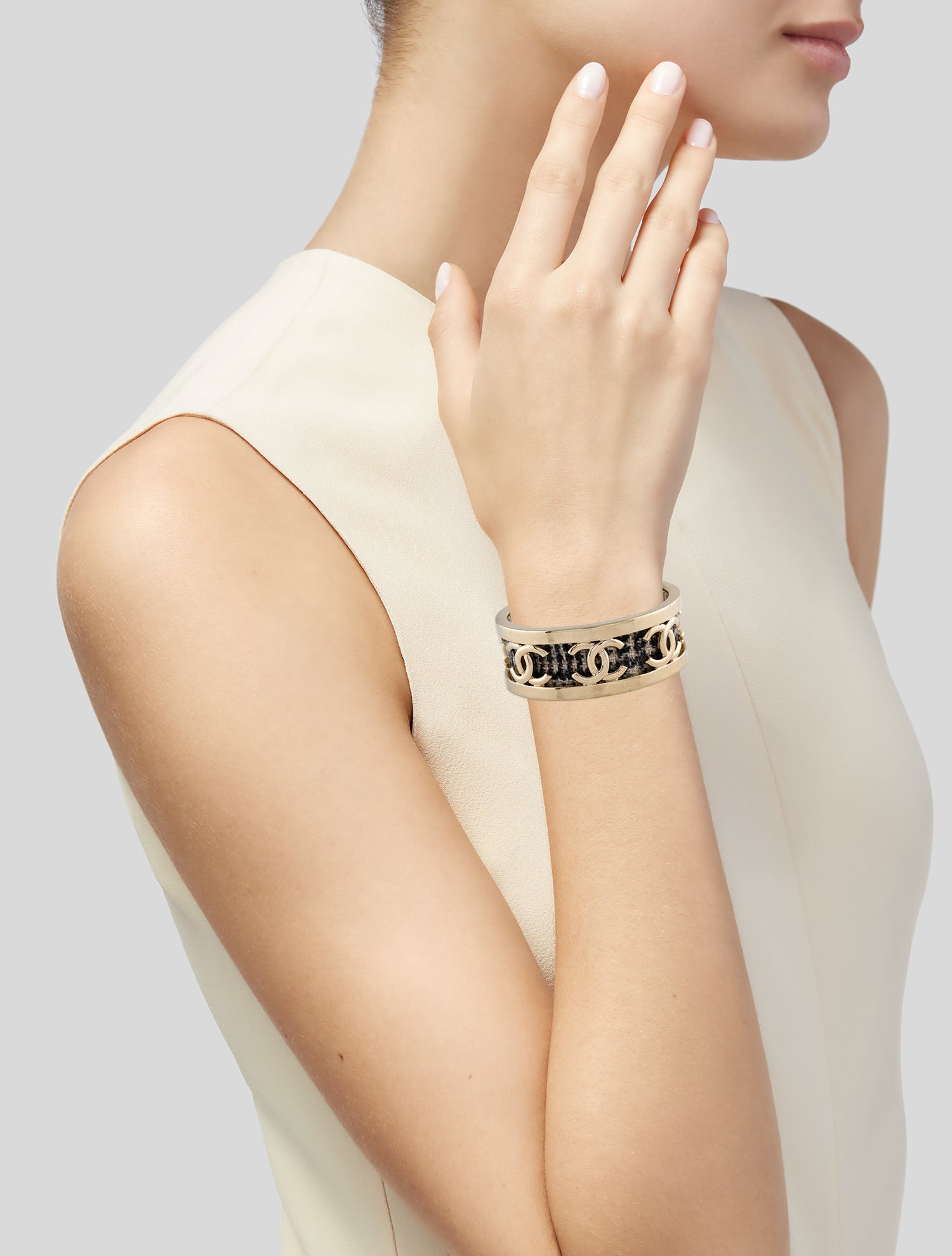 Chanel 2022 Tweed CC Cuff Bracelet
