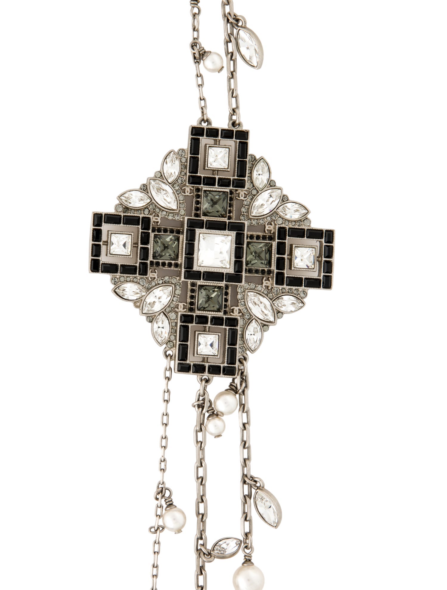 Chanel Faux Pearl & Strass CC Multistrand Station Necklace