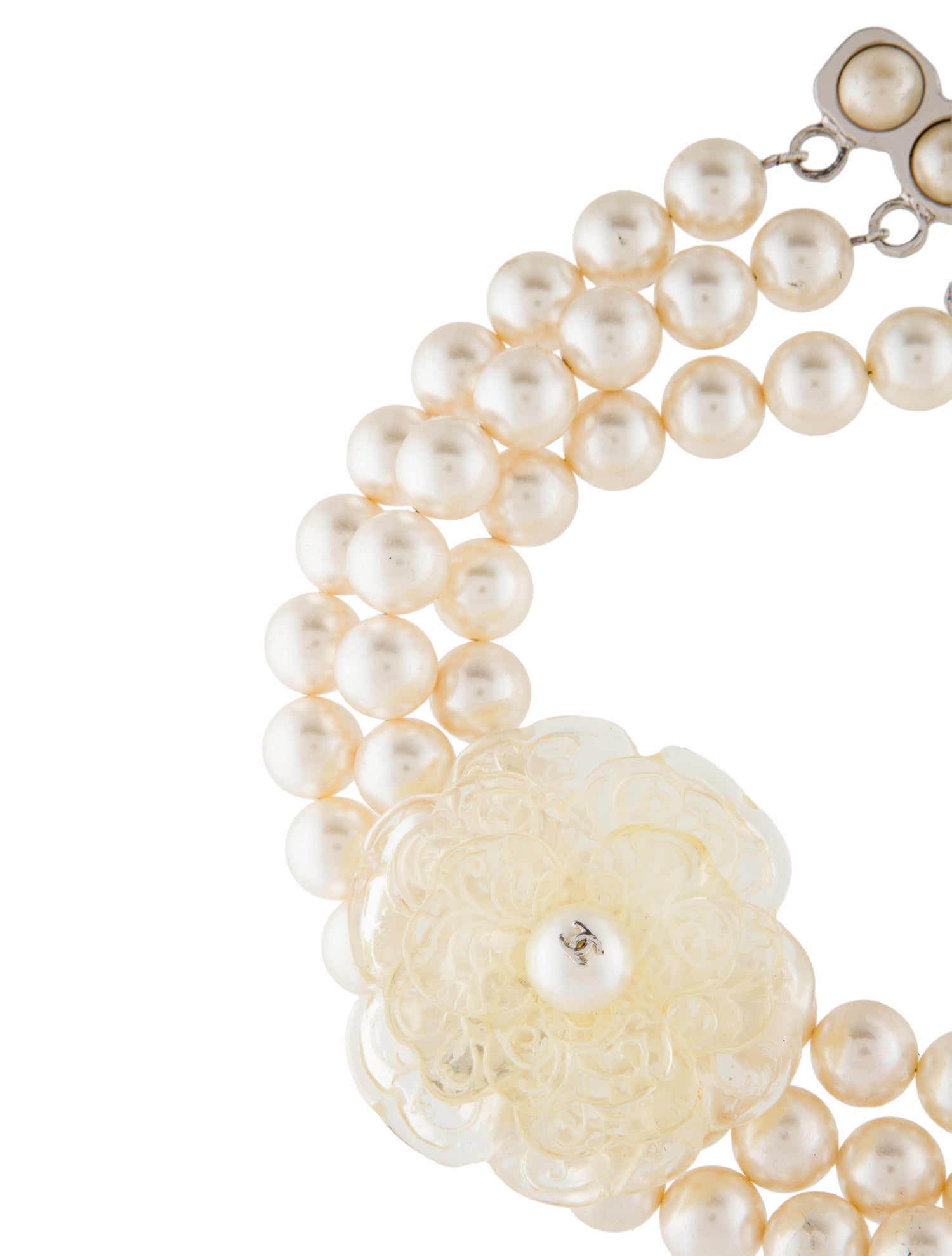Chanel Faux Pearl & Resin Camellia Multistrand Collar Necklace