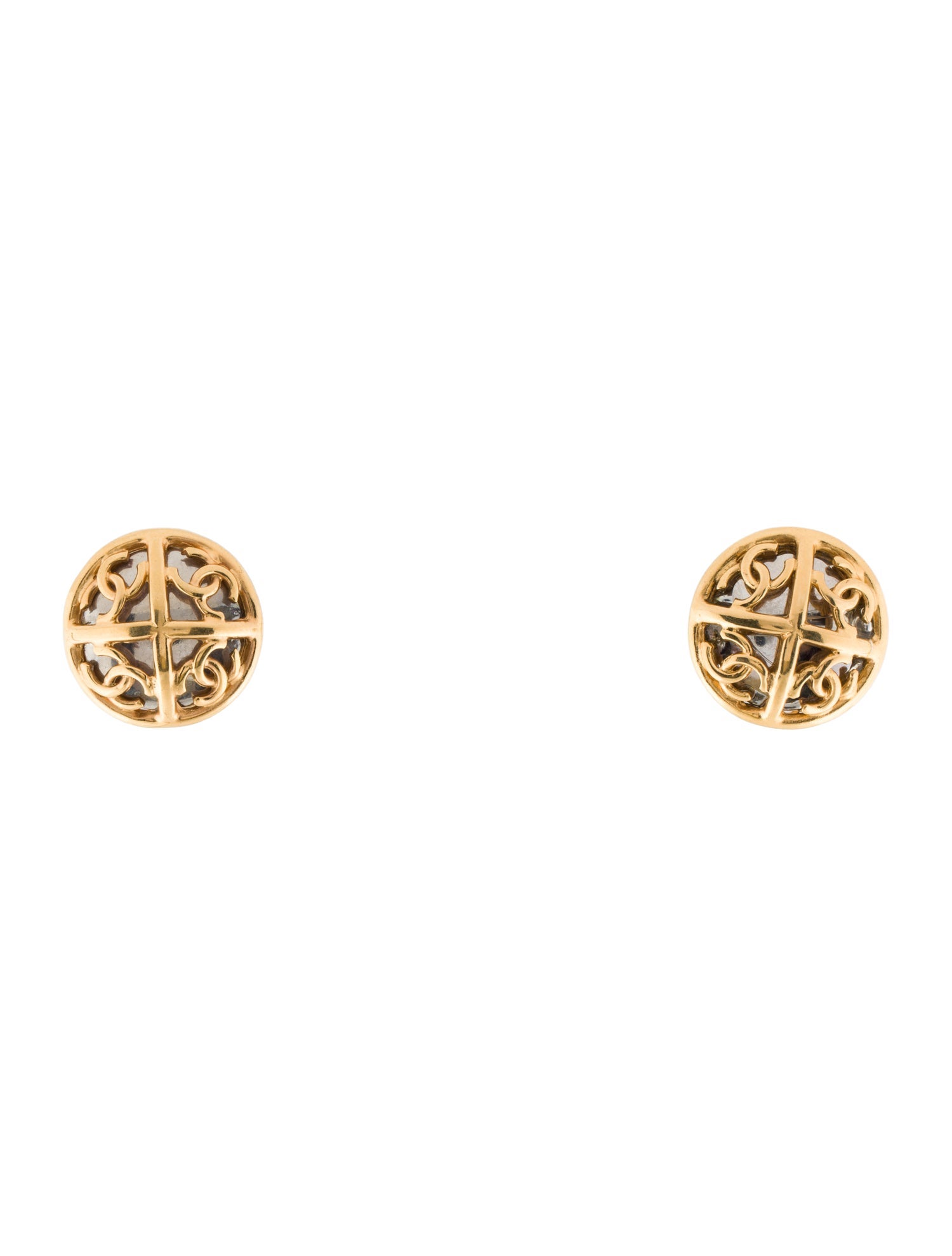 Chanel Vintage Two-Tone CC Clip-On Earrings