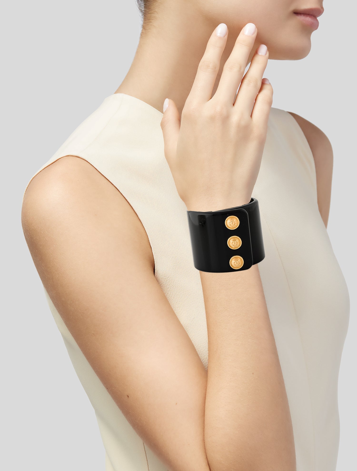 Chanel Resin CC Hinged Button Cuff