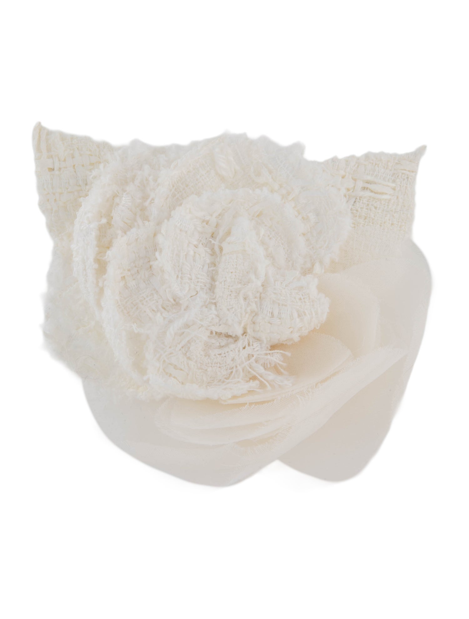 Chanel Vintage Tweed & Silk Camellia Brooch