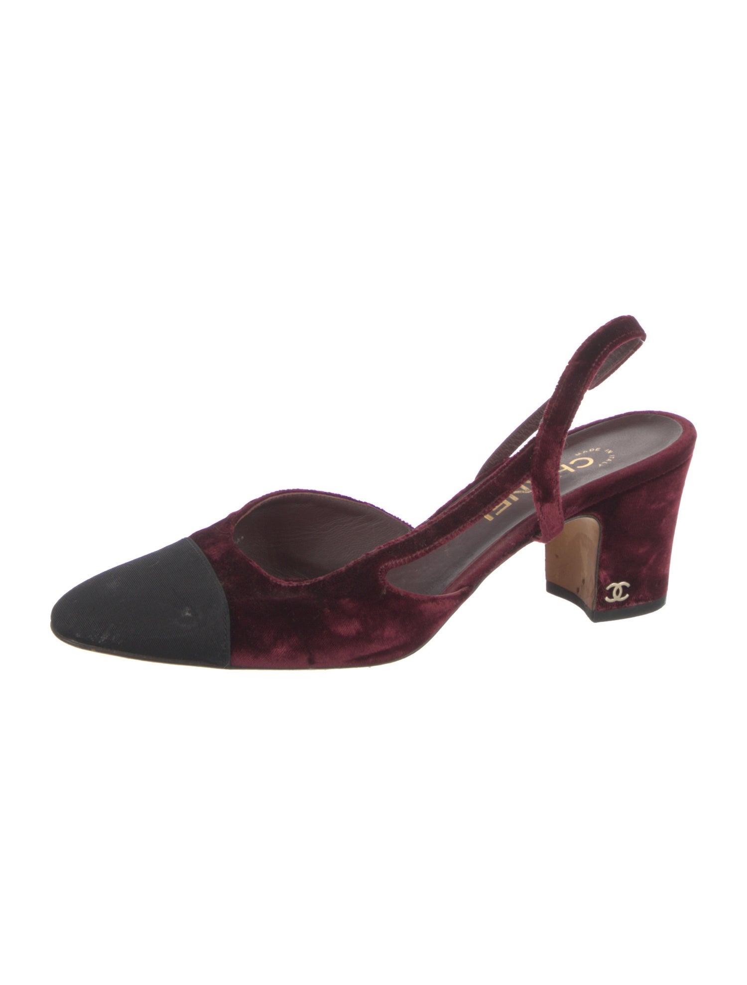 Chanel Interlocking CC Logo Velvet Slingback Pumps