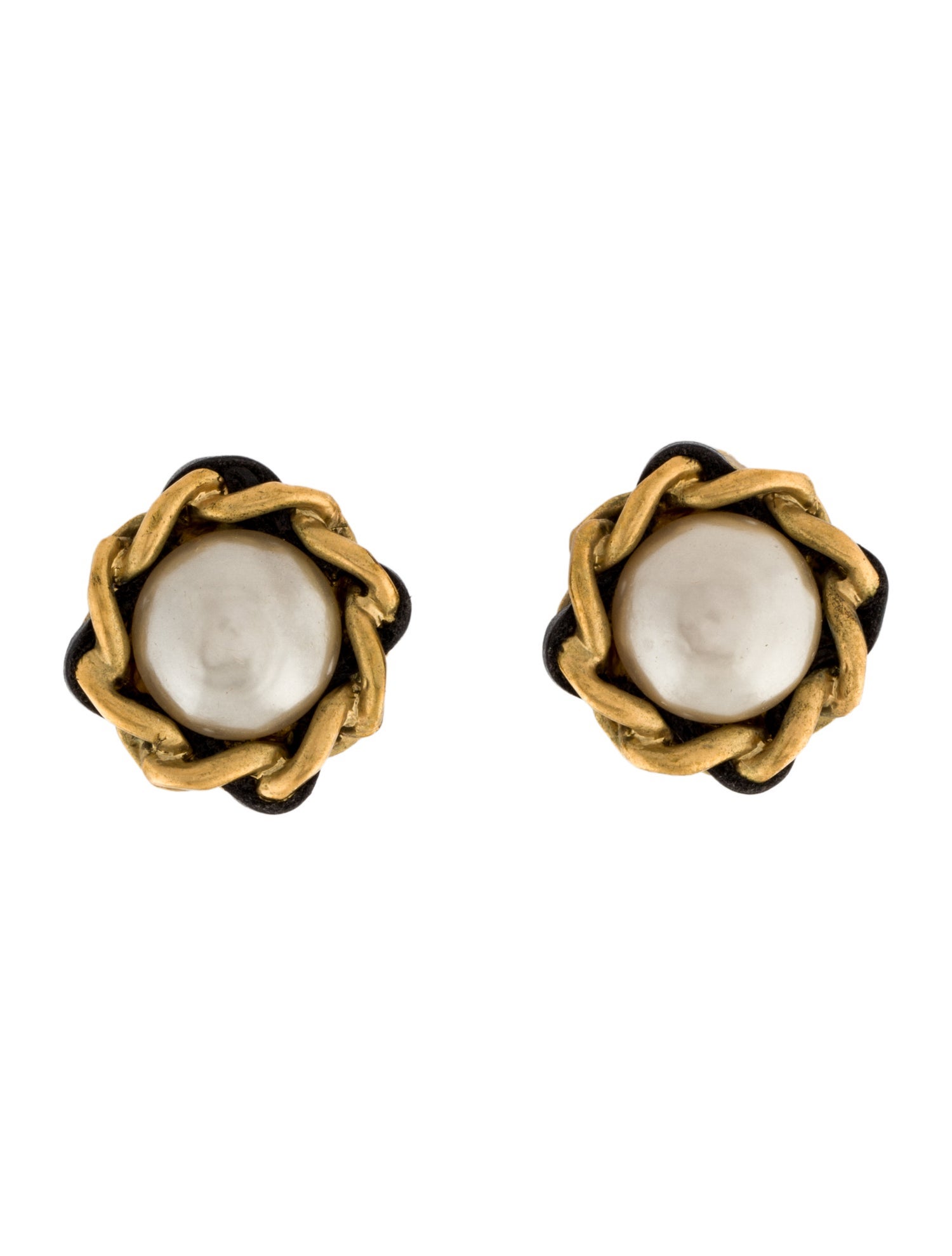 Chanel Vintage Faux Pearl & Leather Clip-On Earrings