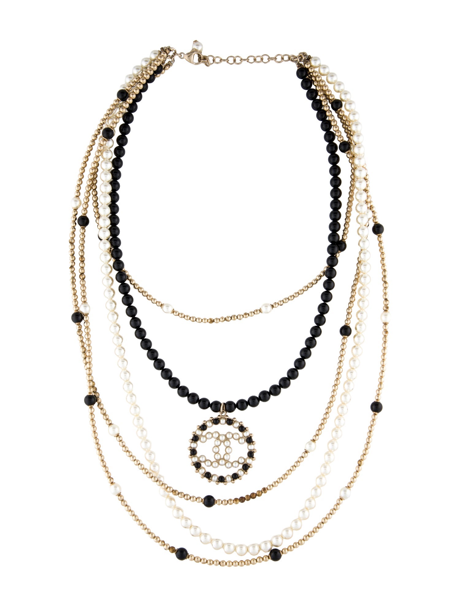 Chanel Faux Pearl & Glass Multistrand Pendant Necklace