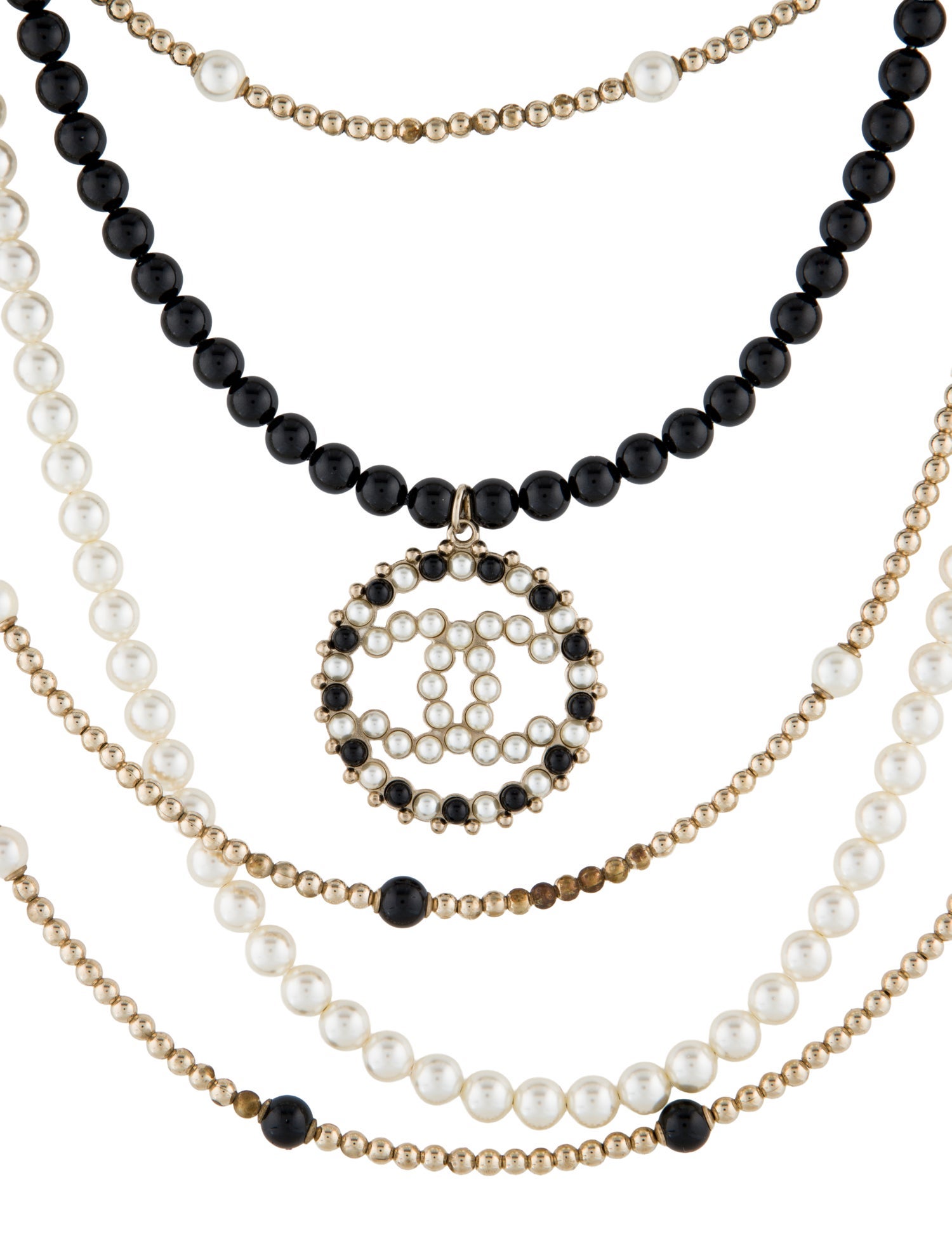 Chanel Faux Pearl & Glass Multistrand Pendant Necklace