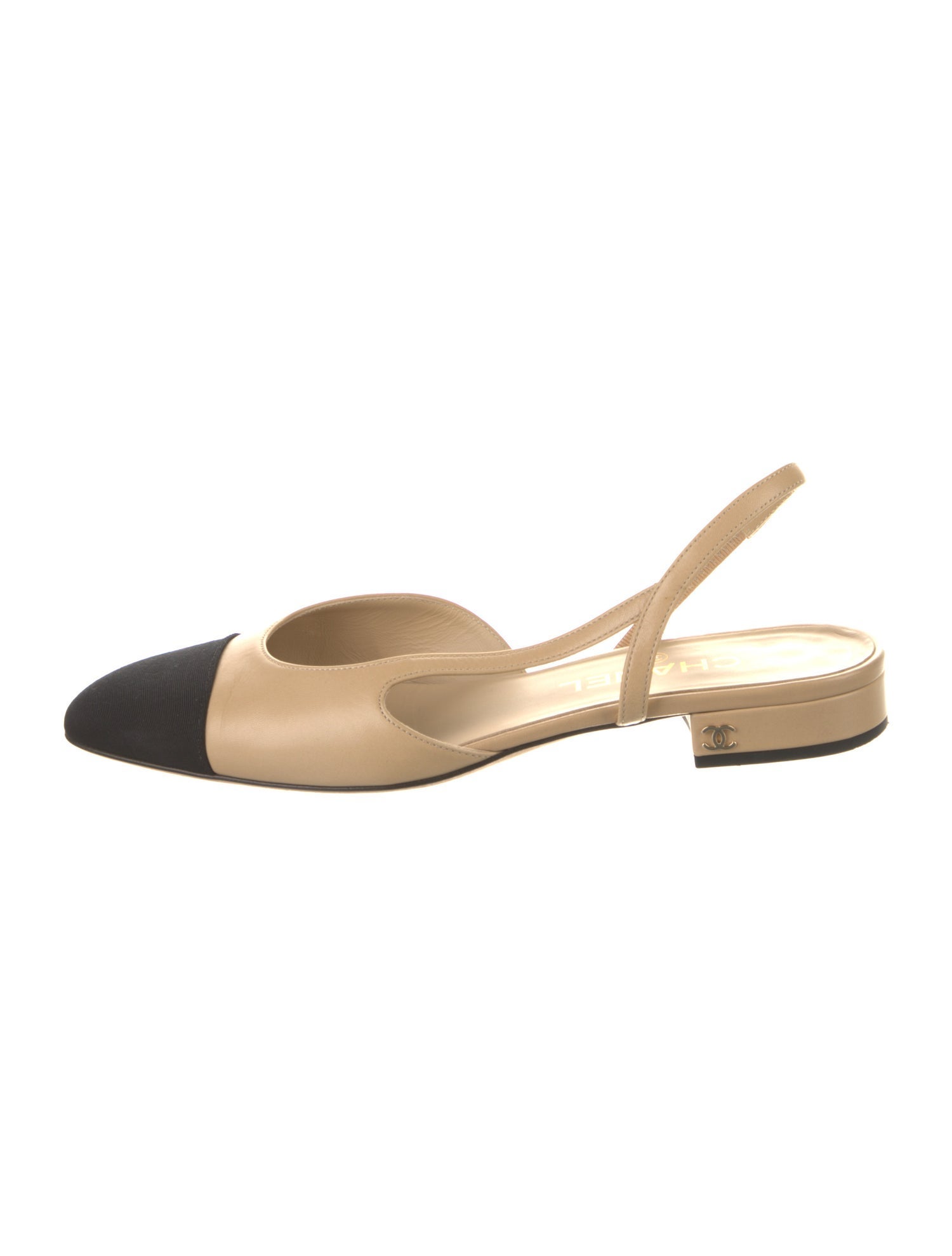 Chanel Interlocking CC Logo Leather Slingback Flats