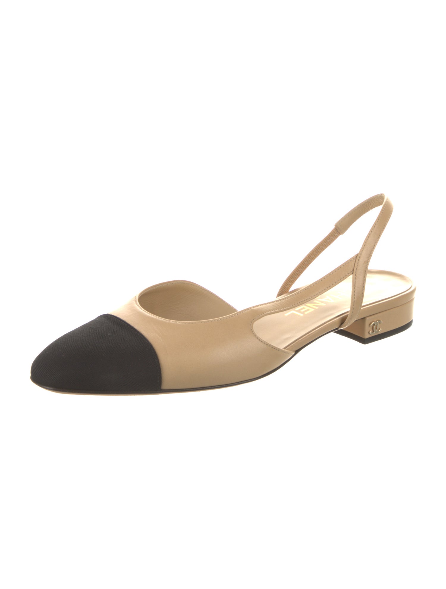 Chanel Interlocking CC Logo Leather Slingback Flats