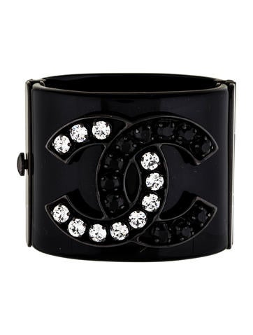 Chanel Black & White Crystal CC Resin Cuff Bracelet