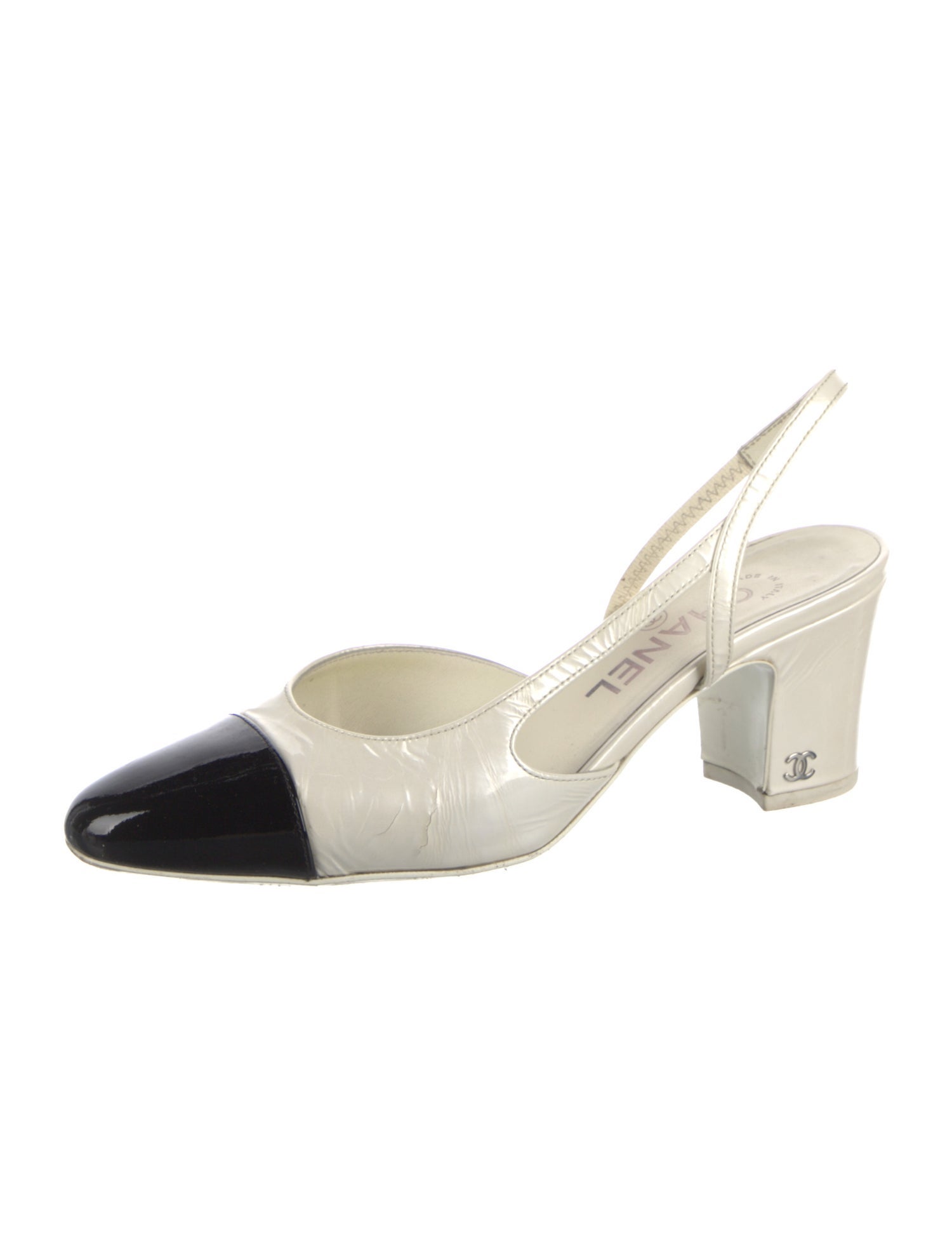 Chanel Interlocking CC Logo Patent Leather Slingback Pumps
