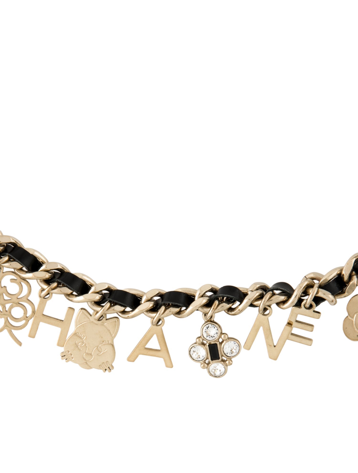 Chanel Faux Pearl, Leather & Strass Logo Choker