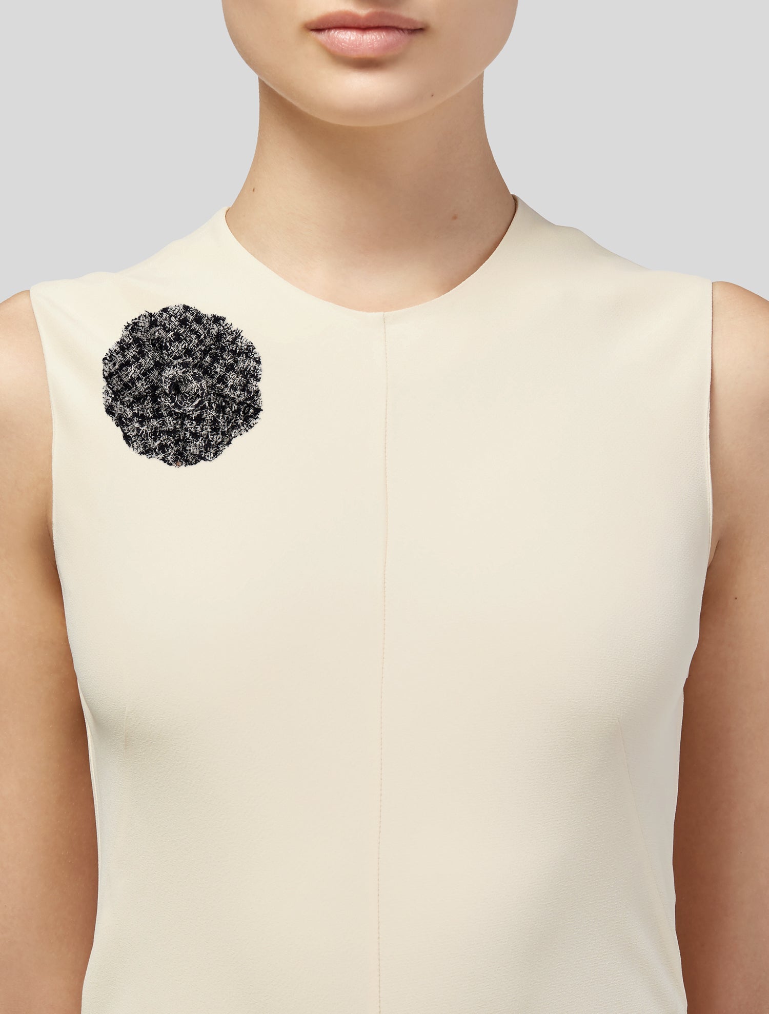 Chanel Vintage Fabric & Tweed Camellia Pin Brooch
