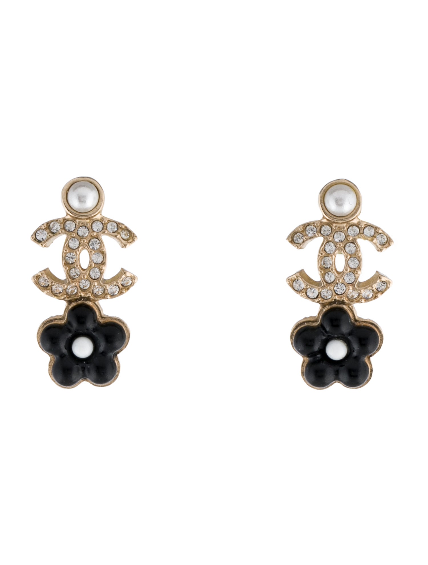 Chanel Faux Pearl, Resin & Strass CC Flower Stud Earrings w/ Tags
